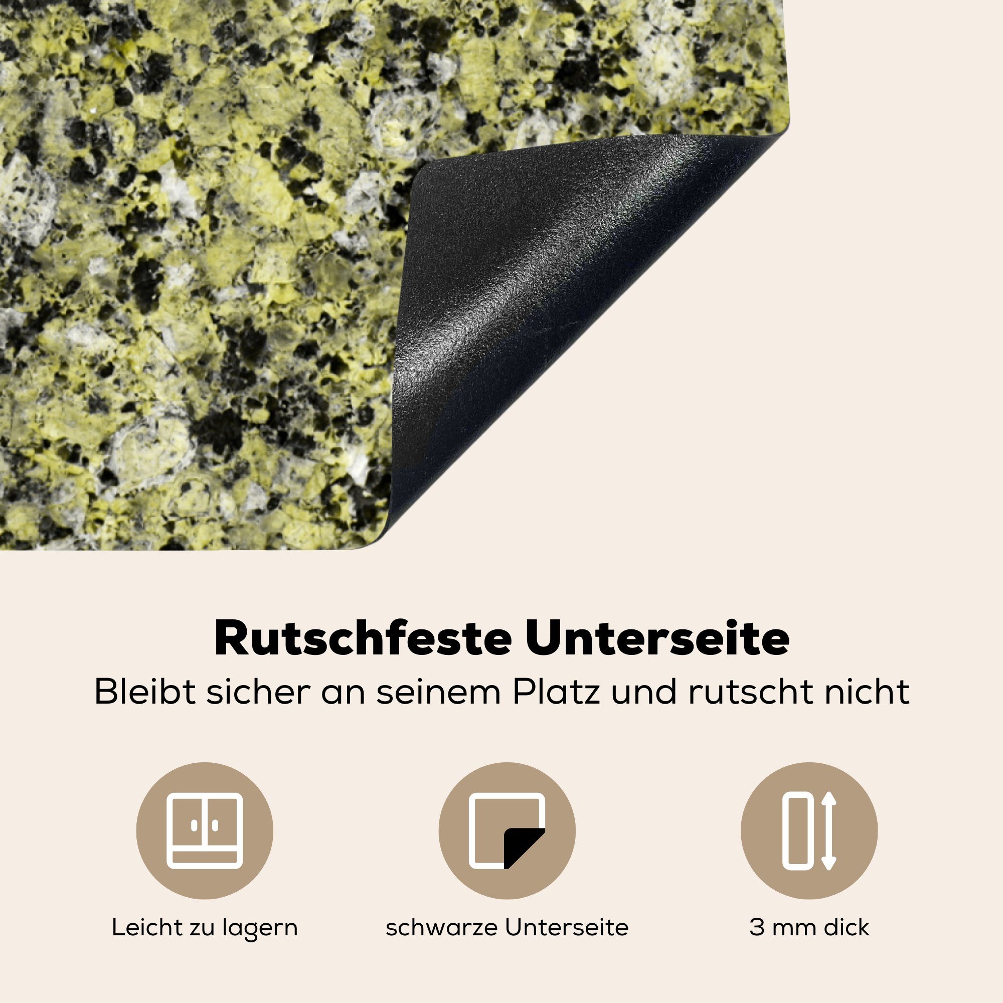 Arbeitsplatte für Schwarz, Vinyl, - Herdblende-/Abdeckplatte 78x78 (1 cm, - MuchoWow - Kristalle küche Granit Grün tlg), Ceranfeldabdeckung,