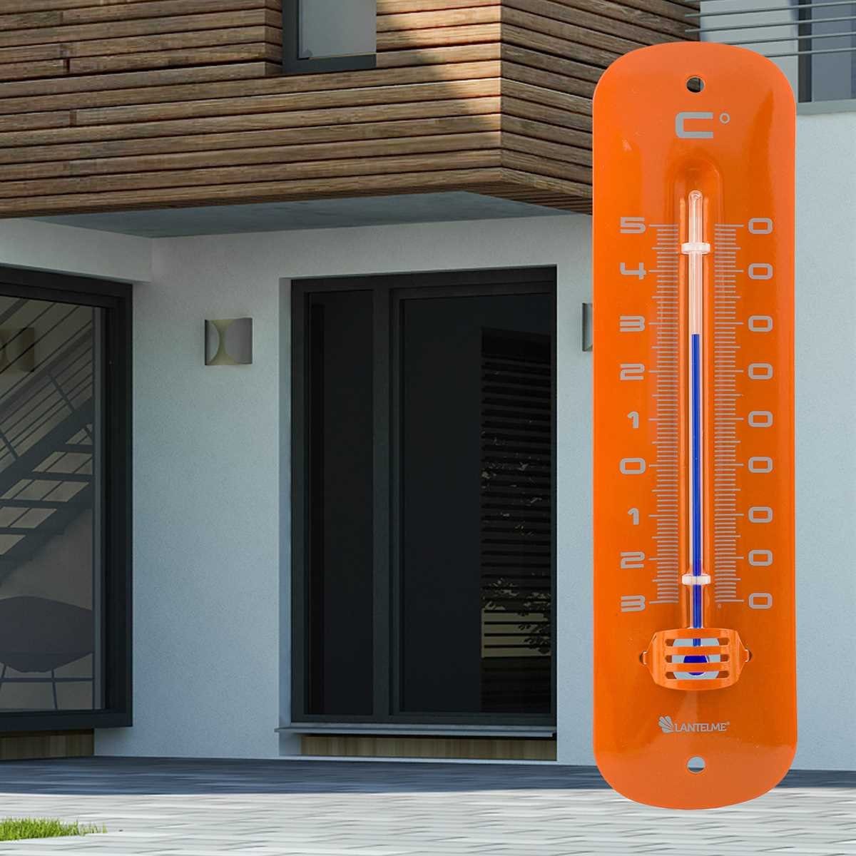 Lantelme Gartenthermometer Metall Retro Look Auswahl 6 Farben Thermometer für Garten Außen Innen, Temperaturanzeige -30 bis 50°C, 19cm Lang, Auswahl aus Farben gelb, grün, lila, pink, orange, rot