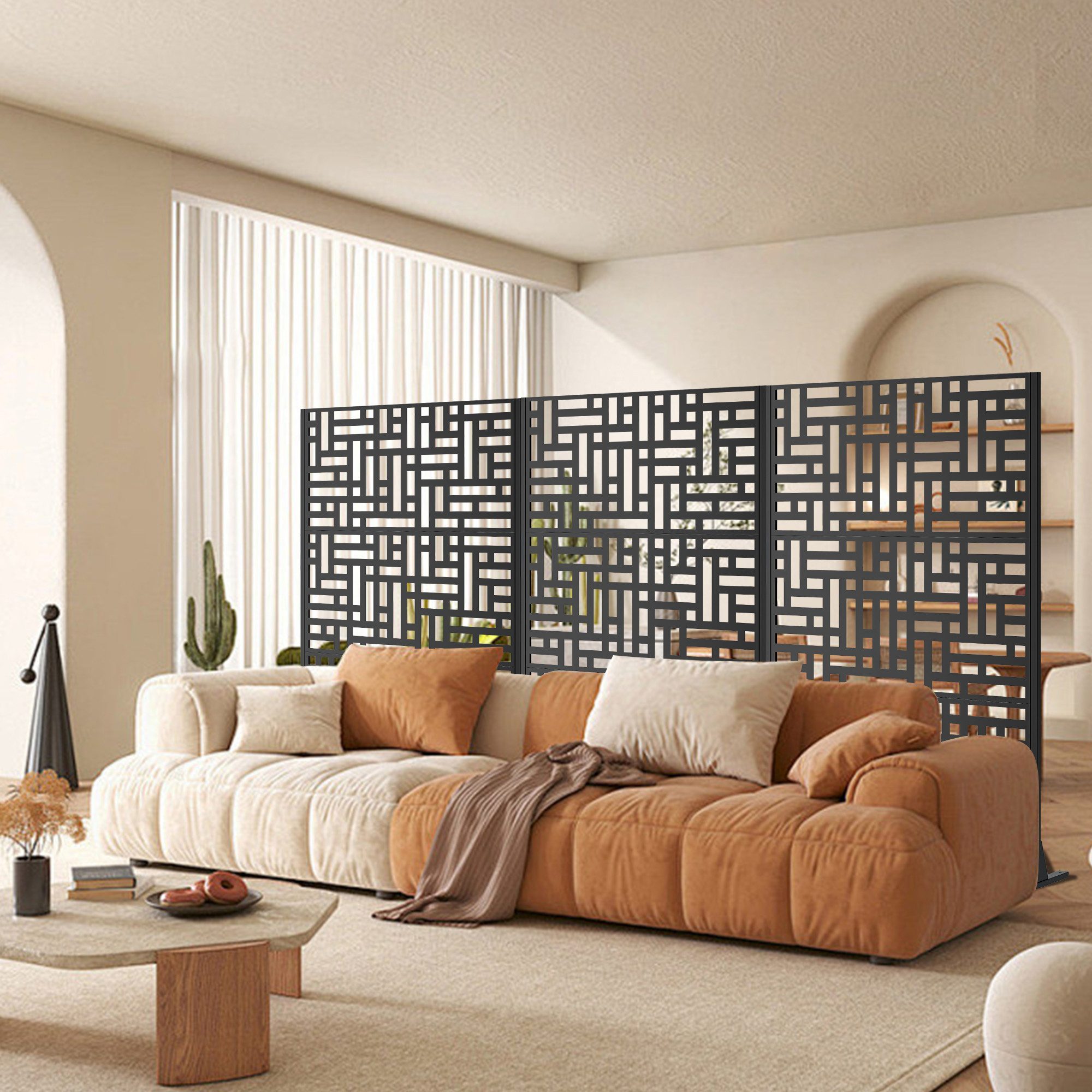 REDOM Paravent Dekorativer Metall Sichtschutz freistehend (1, 1 St., Schwarz 116x40x183 cm), mit stabilem Standfuß für Hof & Terrasse