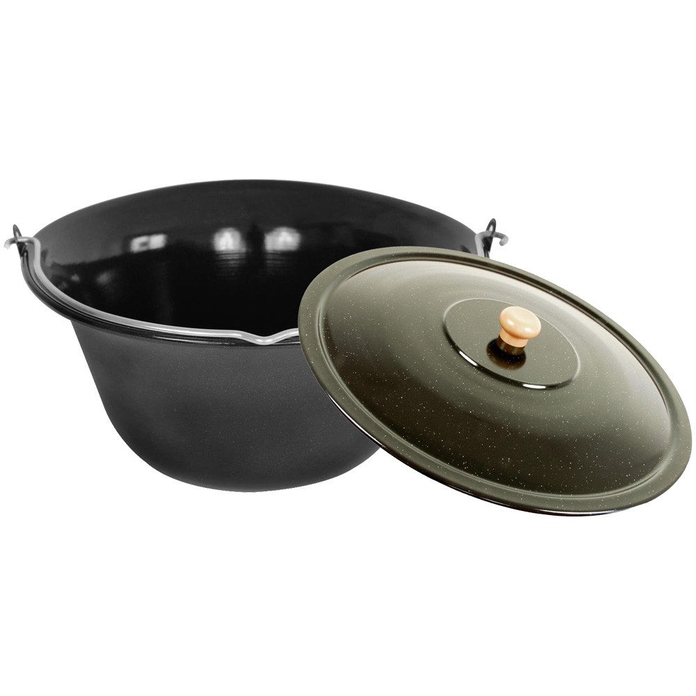 Grillplanet Holzkohlegrill Gulaschkessel 22 Liter (blau-schwarz) Deckel emailliert