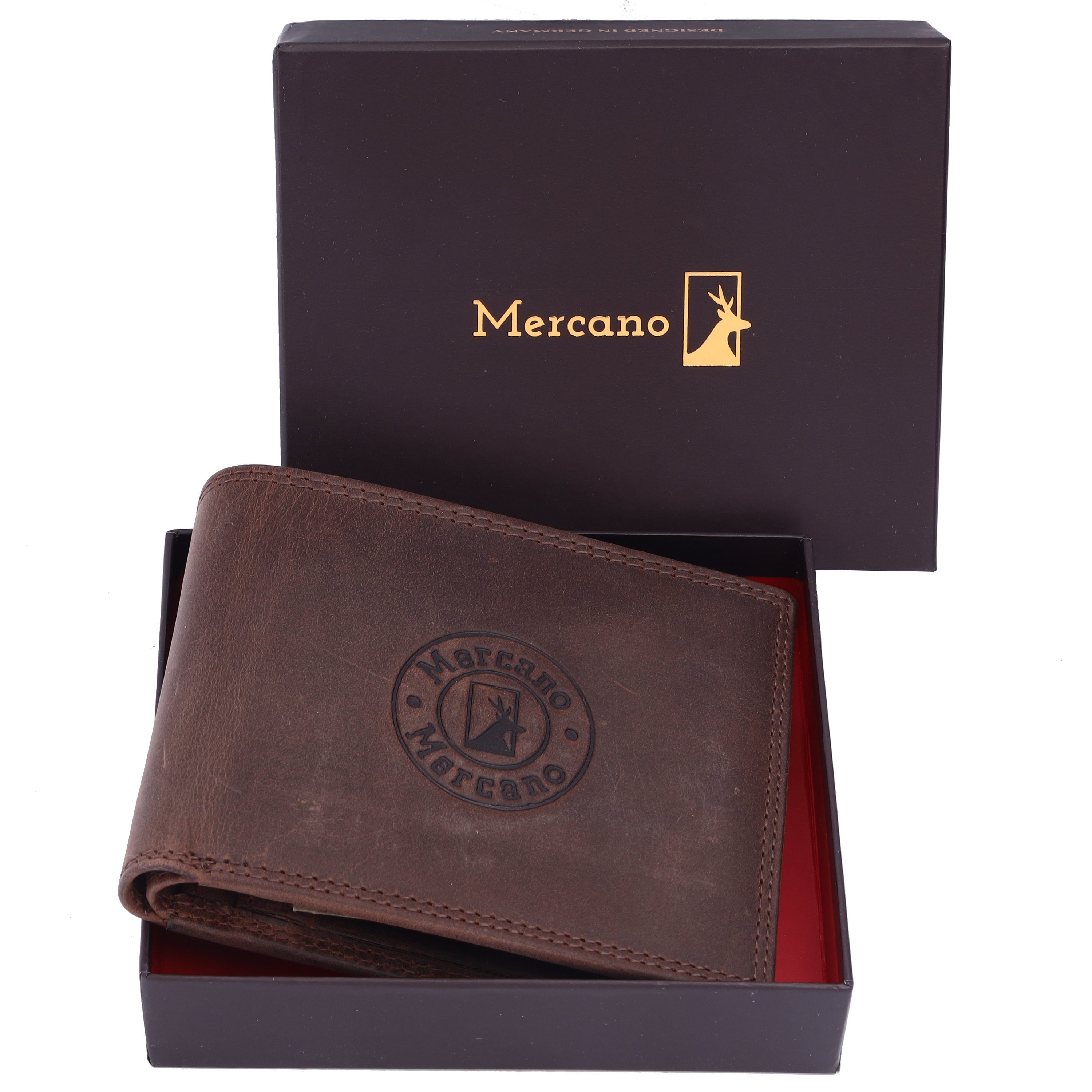 dunkelbraune Herren, Mercano RFID-Schutz mit Leder Geldbörse für inkl. aus 100% & Doppelnaht, Vintage Geschenkbox