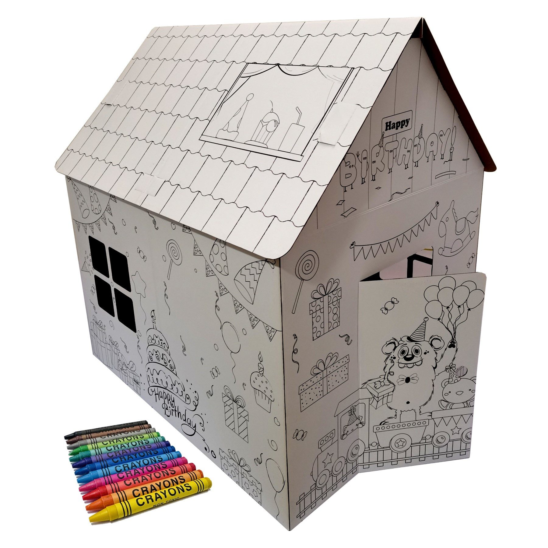 TikTakToo Malvorlage großes Malhaus 106x84x110 cm, mit 12 Wachsmalstiften