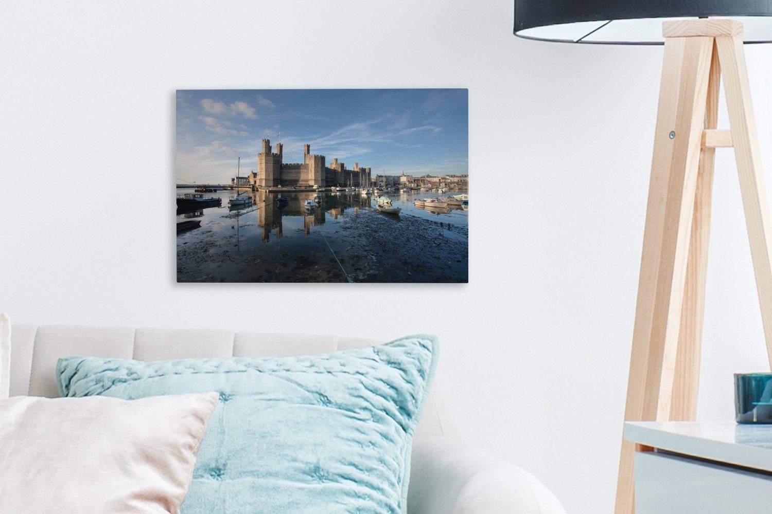 Himmel Wales, (1 Wanddeko, 30x20 schönem, klarem in Wandbild St), cm OneMillionCanvasses® bei Aufhängefertig, Burg Leinwandbild Leinwandbilder, Caernarfon