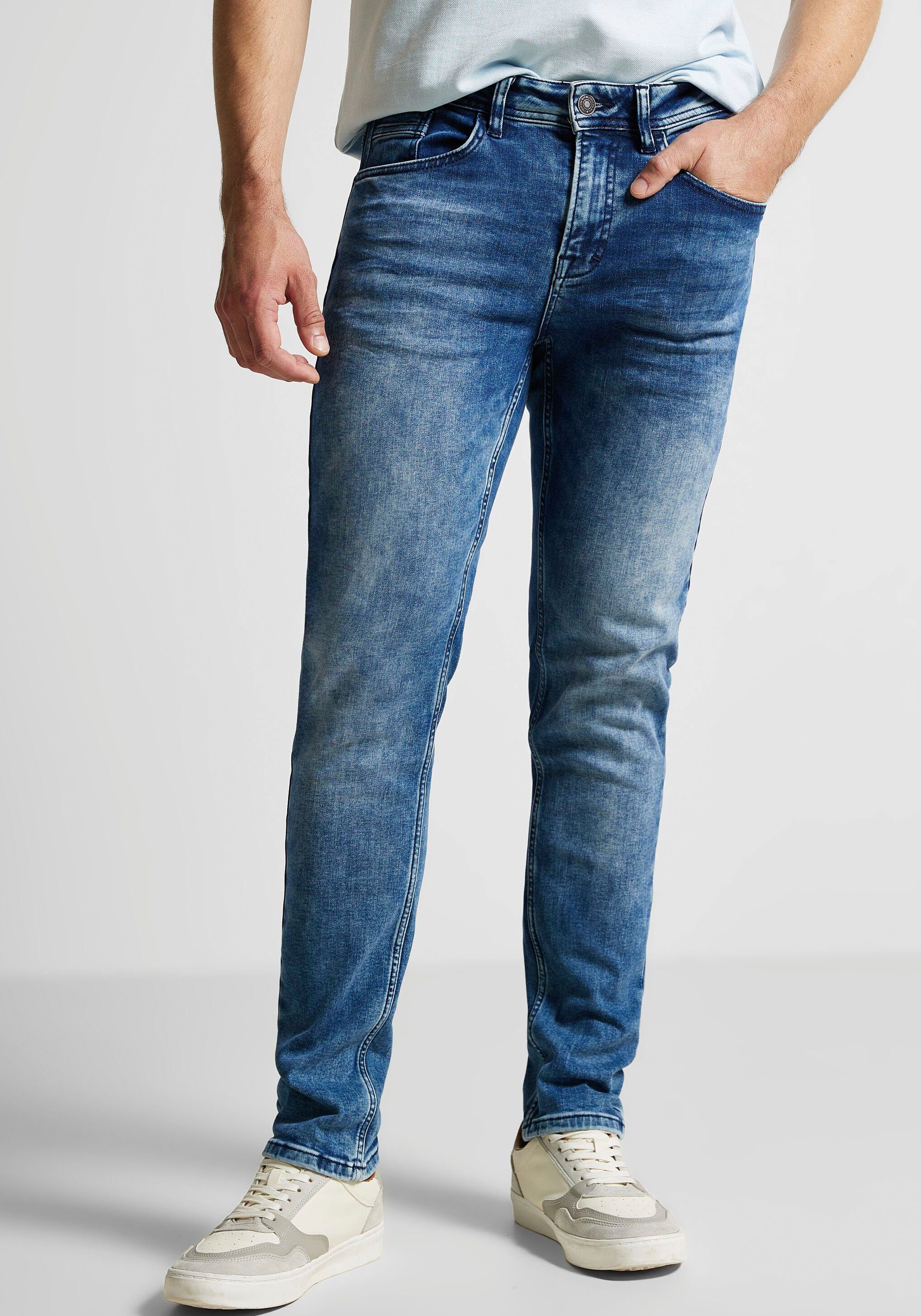 STREET ONE MEN Regular-fit-Jeans mit cooler Used-Optik
