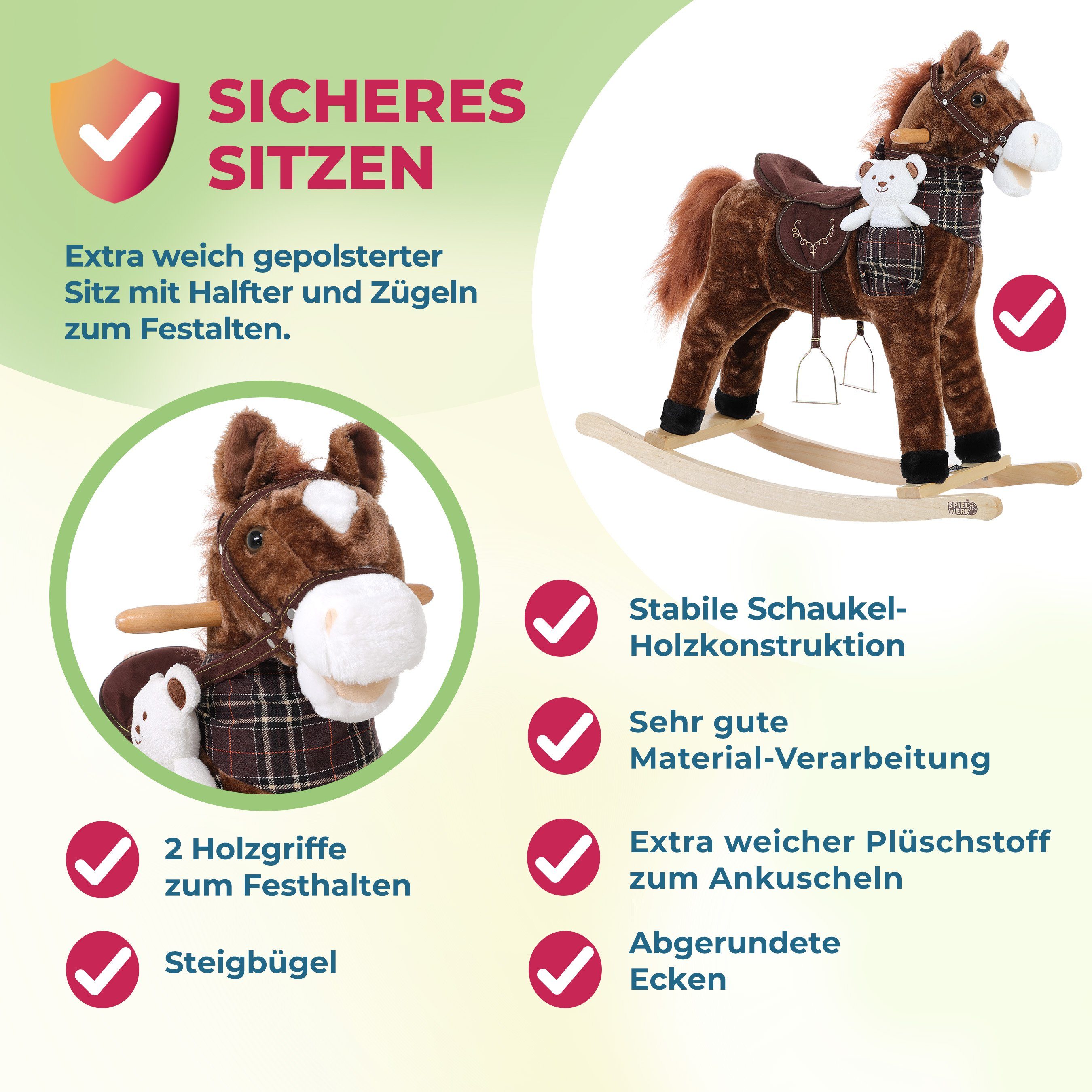 Deuba Schaukeltier Pferd, Schaukelpferd Schaukeltier Sattel Steigbügel Kinder Baby Spielzeug