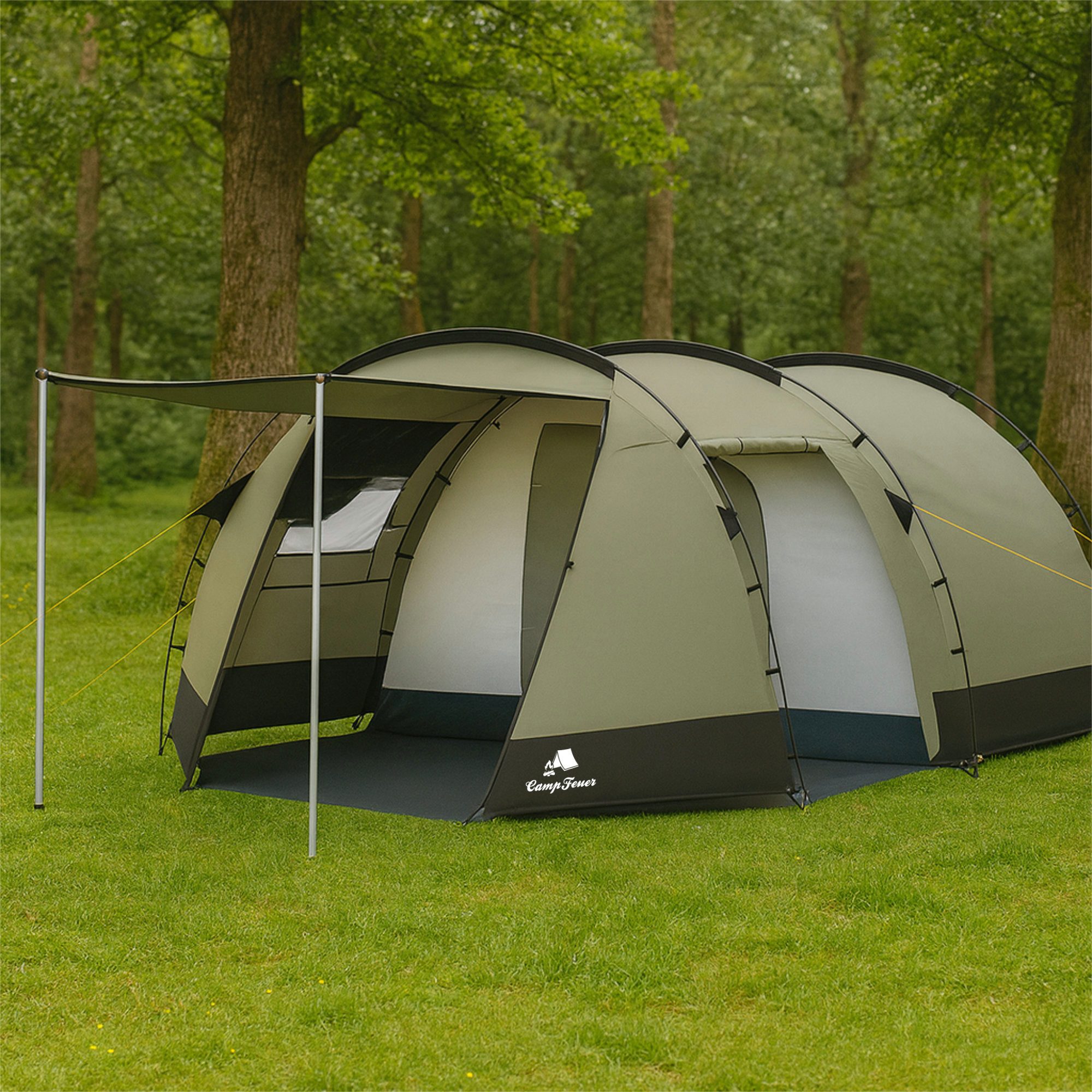 CampFeuer Tunnelzelt per+ für 4 Personen, Olivgrün / Schwarz, XXL Tunnelzelt, Personen: 4