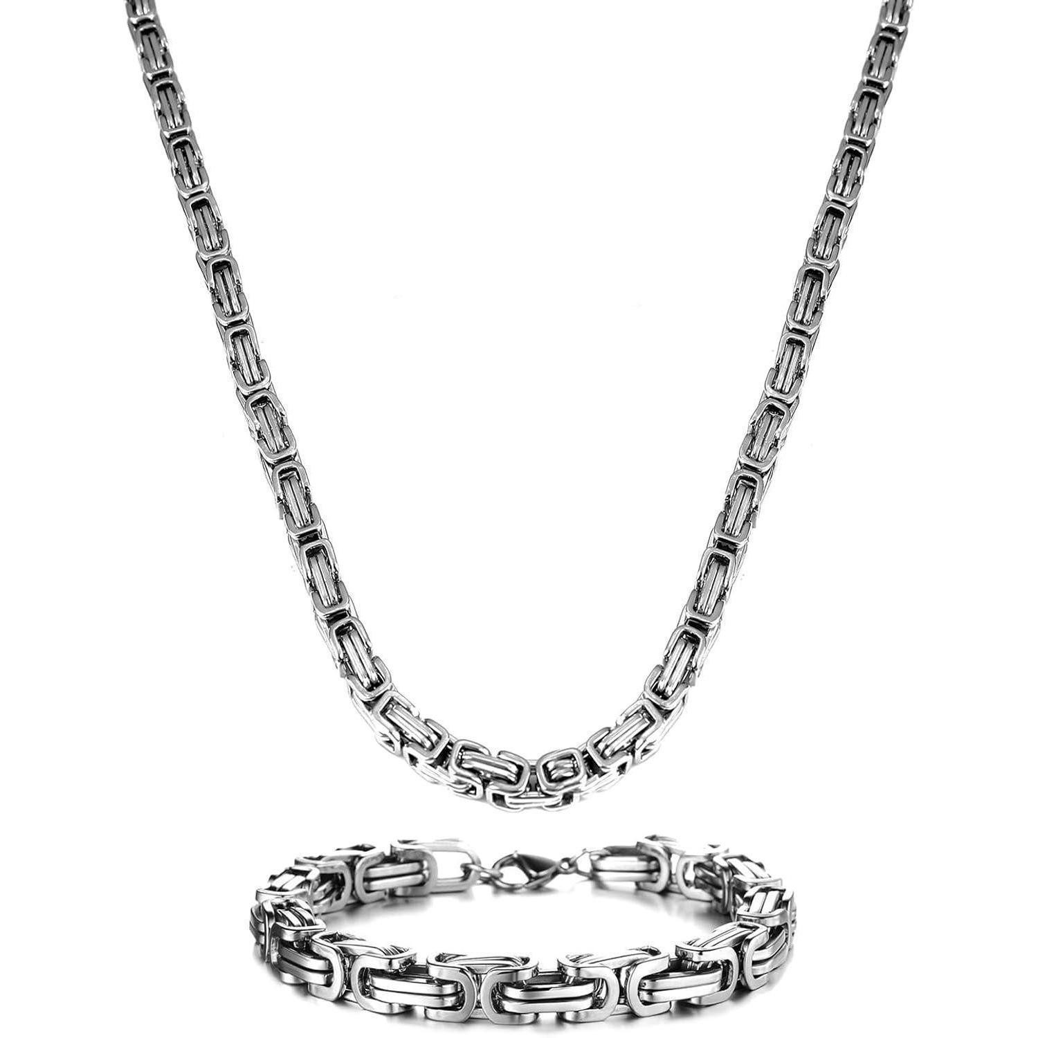 Ketten und Armband Set Königskette Herren Edelstahl Halskette Silber-5mm Breite 51 Zentimeter