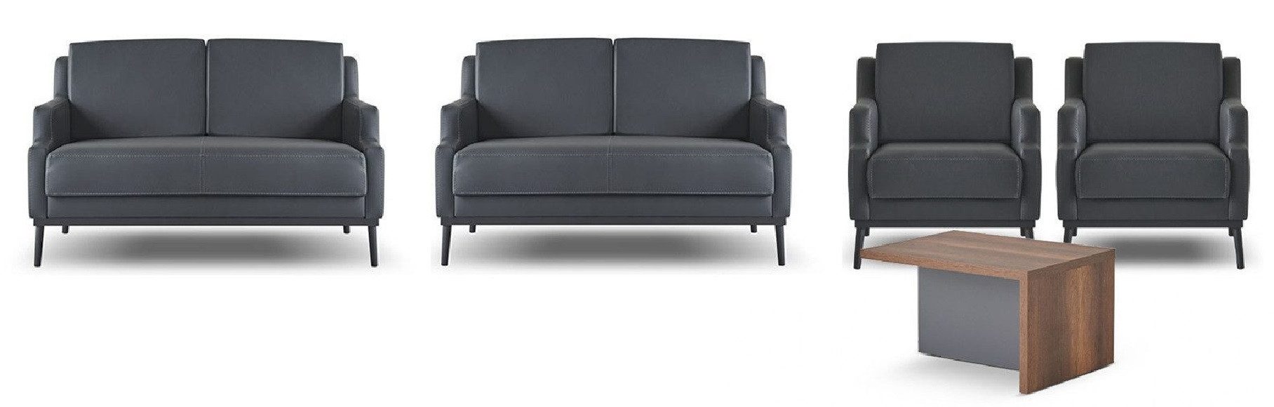 JVmoebel Polstergarnitur Arbeitszimmer-Set 5tlg Dunkelgrau 2x 2-Sitzer 2x Sessel Couchtisch, (5-tlg., Arbeitszimmer-Set 5tlg (2x 2-Sitzer + 2x Sessel + Couchtisch), Made in Europa