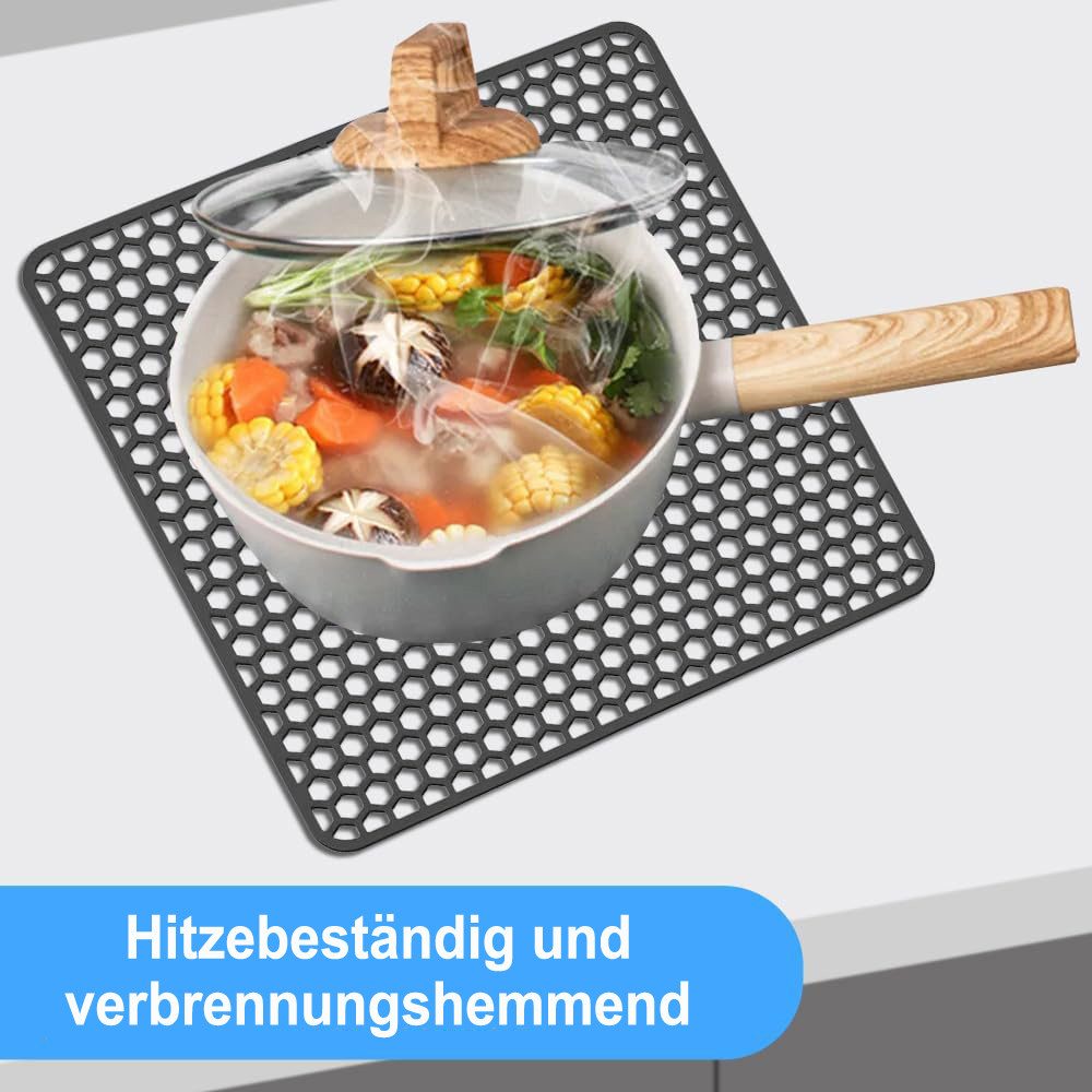 Coonoor Abtropfmatte Spülbecken Abtropfmatte, Silikon Geschirrmatte, Dicke Tischmatte, für das Abtropfen von Tellern, Tassen und Töpfen – Bild 4 von 5