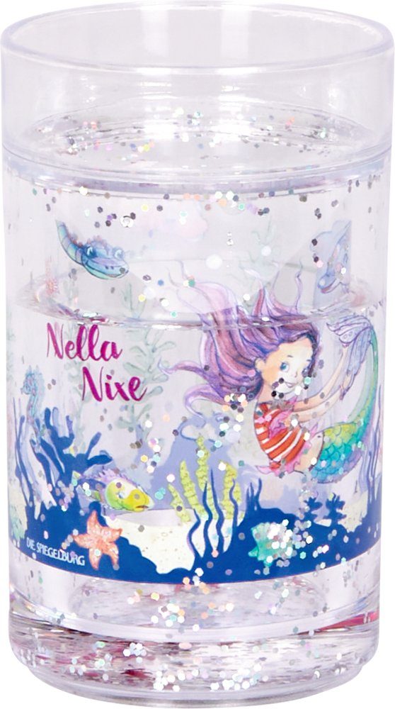COPPENRATH DIE SPIEGELBURG Kinderbecher Glitzerbecher mit Schwimmelementen, Nella Nixe, transparent, 1-tlg., Kunststoff, doppelwandig