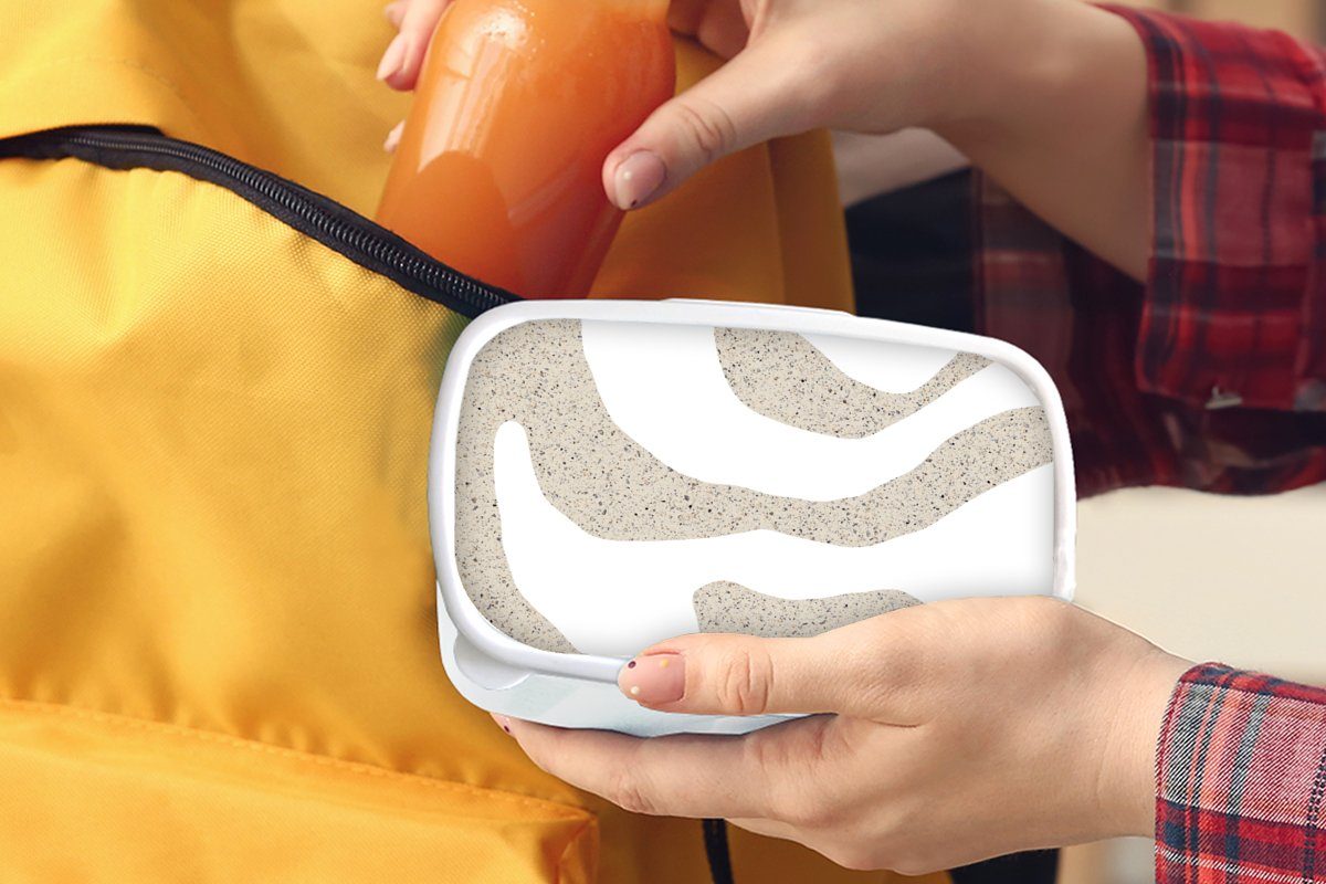 MuchoWow Lunchbox Abstrakt - Brotbox - und - für (2-tlg), und Brotdose, Mädchen Jungs Erwachsene, für Beige, Terrazzo Kinder Design weiß Kunststoff
