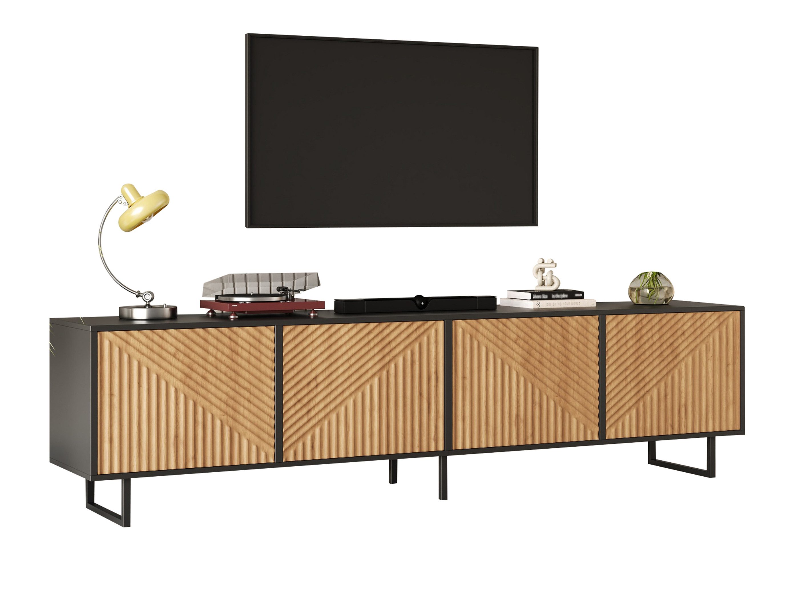 SeedWave Lowboard Kontrastfarbener TV-Schrank 180cm mit Grifflosen Türen, Metallbeinen, Fernsehschrank inkl. Kabeldurchführung