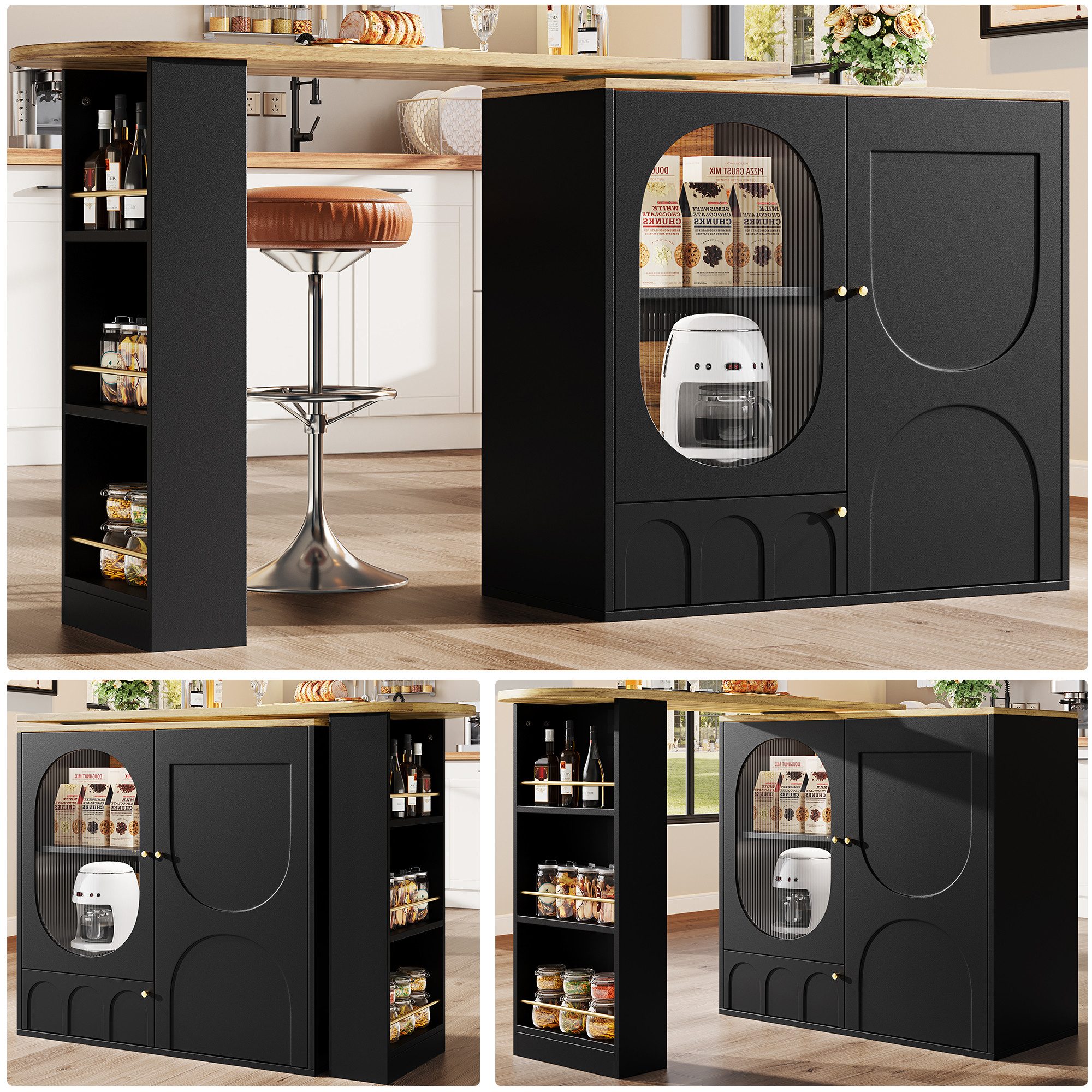 TOBIDOEN 360° Bartisch 120x40cm - Ausziehbarer Kücheninsel Mit Stauraum