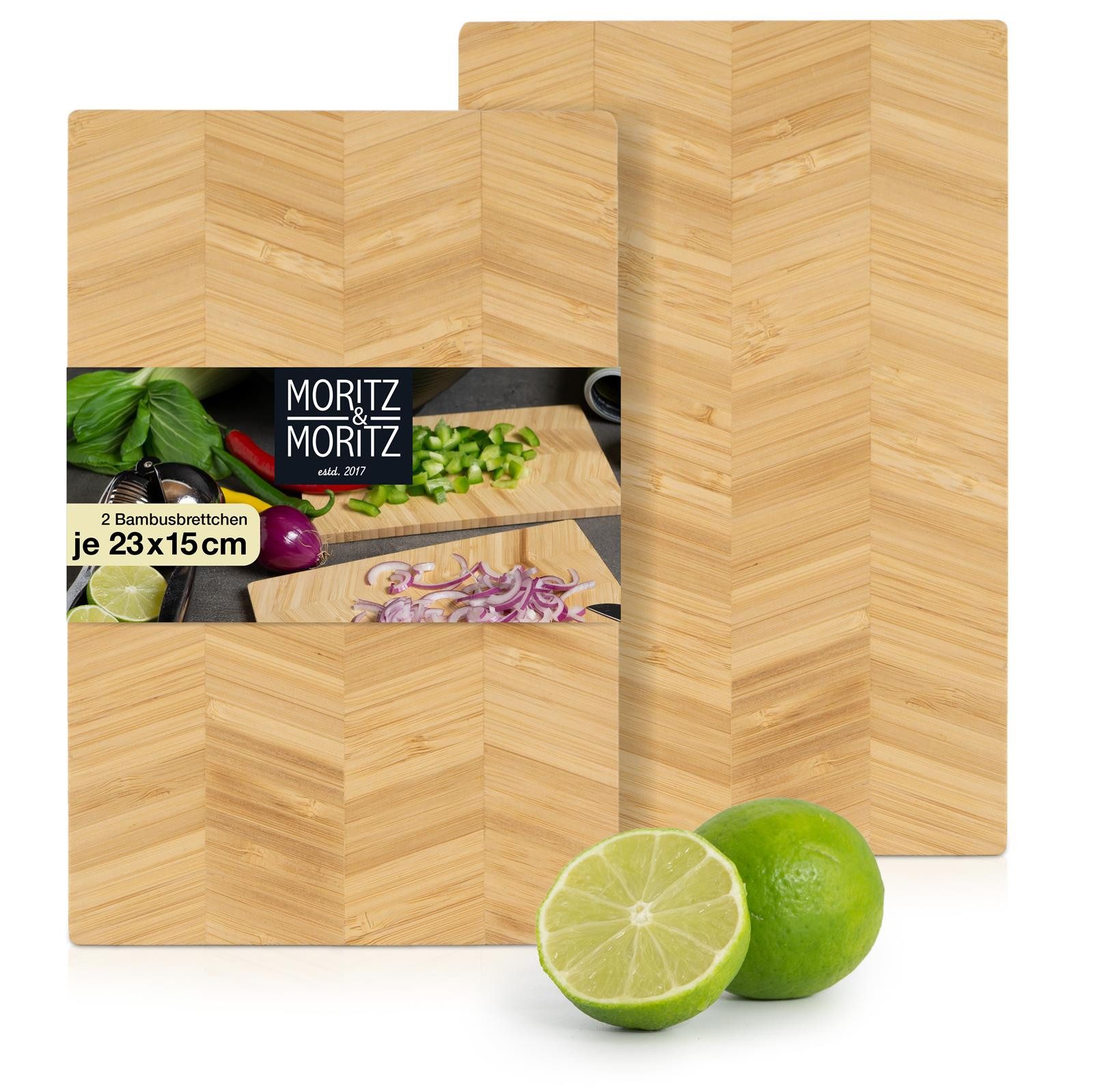 Moritz & Moritz Schneidebrett Moritz & Moritz 2x Holzbrett Bambus Grätenmuster, Bambus, (2er Set, 2-St), 23 x 14,5 cm zum Schneiden, Anrichten und Servieren