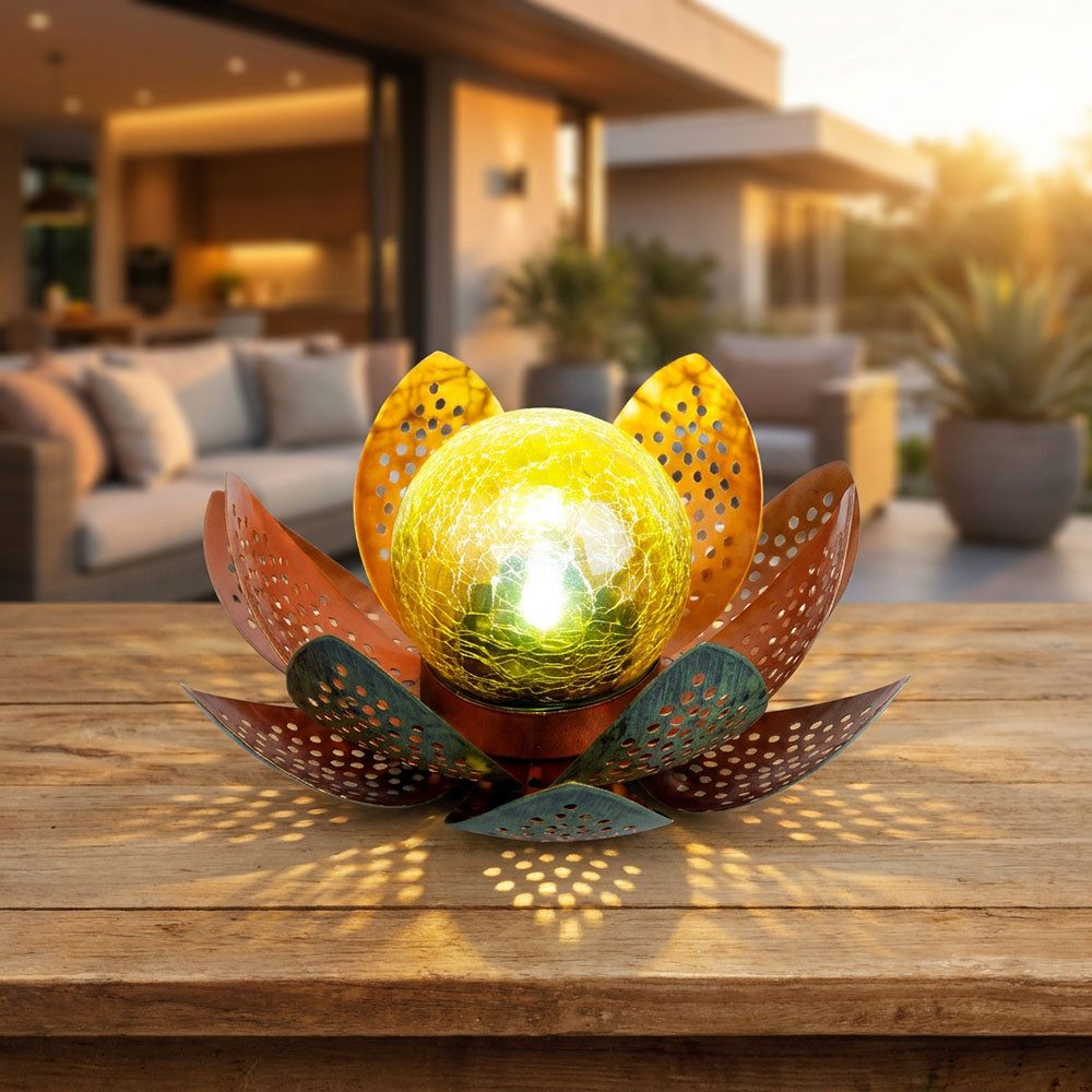GLOBO LIGHTING Gartenleuchte, LED-Leuchtmittel fest verbaut, Kaltweiß, Tageslichtweiß, LED Garten Solar Lampe Tisch Leuchte Lotus Blume Deko Beleuchtung