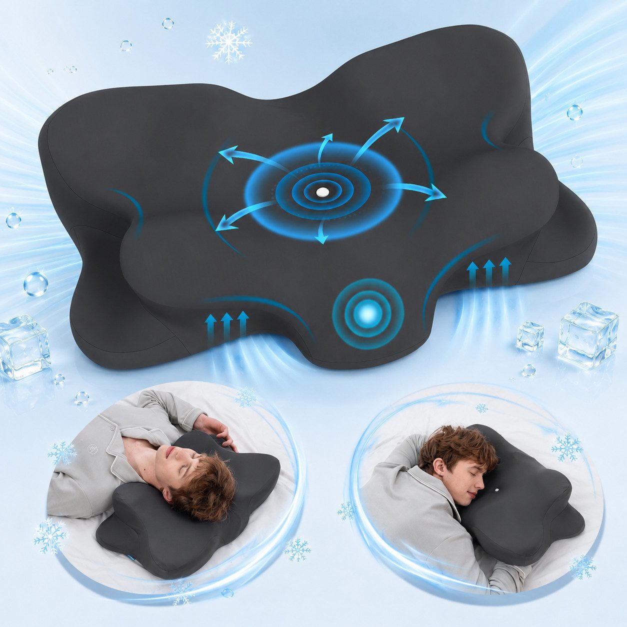 CHICASA Kopfkissen Nackenstützkissen aus 55D Memory Foam, HWS-stützend, abnehmbarer Bezug, Maße: 65 × 41 × 12/8 cm (zwei Höhen), 5-Zonen-Stützsystem, 100 % Memory-Schaum, Kühlendes Nackenstützkissen, 4D-Luftzirkulationsstruktur, Reisedesign