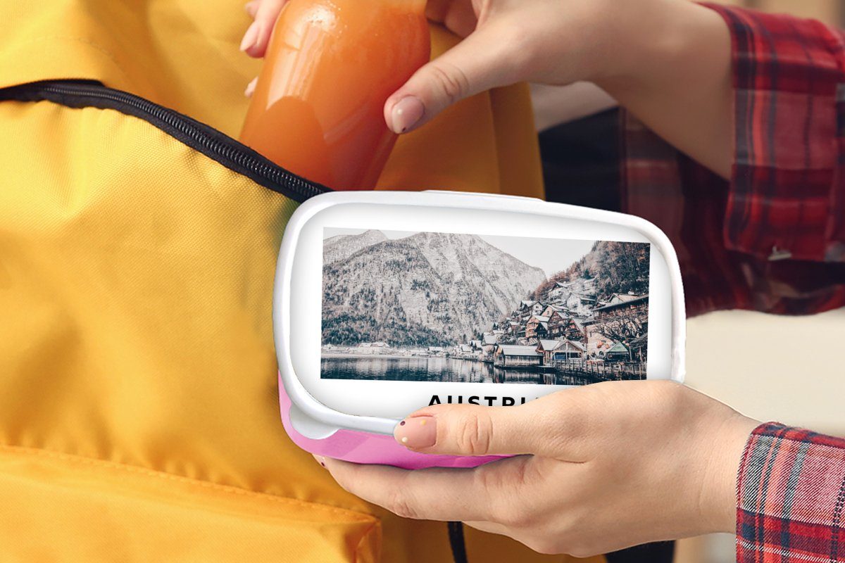 MuchoWow Österreich (2-tlg), Mädchen, Erwachsene, Brotdose Alpen, rosa - - für Brotbox Kinder, Snackbox, Kunststoff Wasser - Berge Kunststoff, Lunchbox