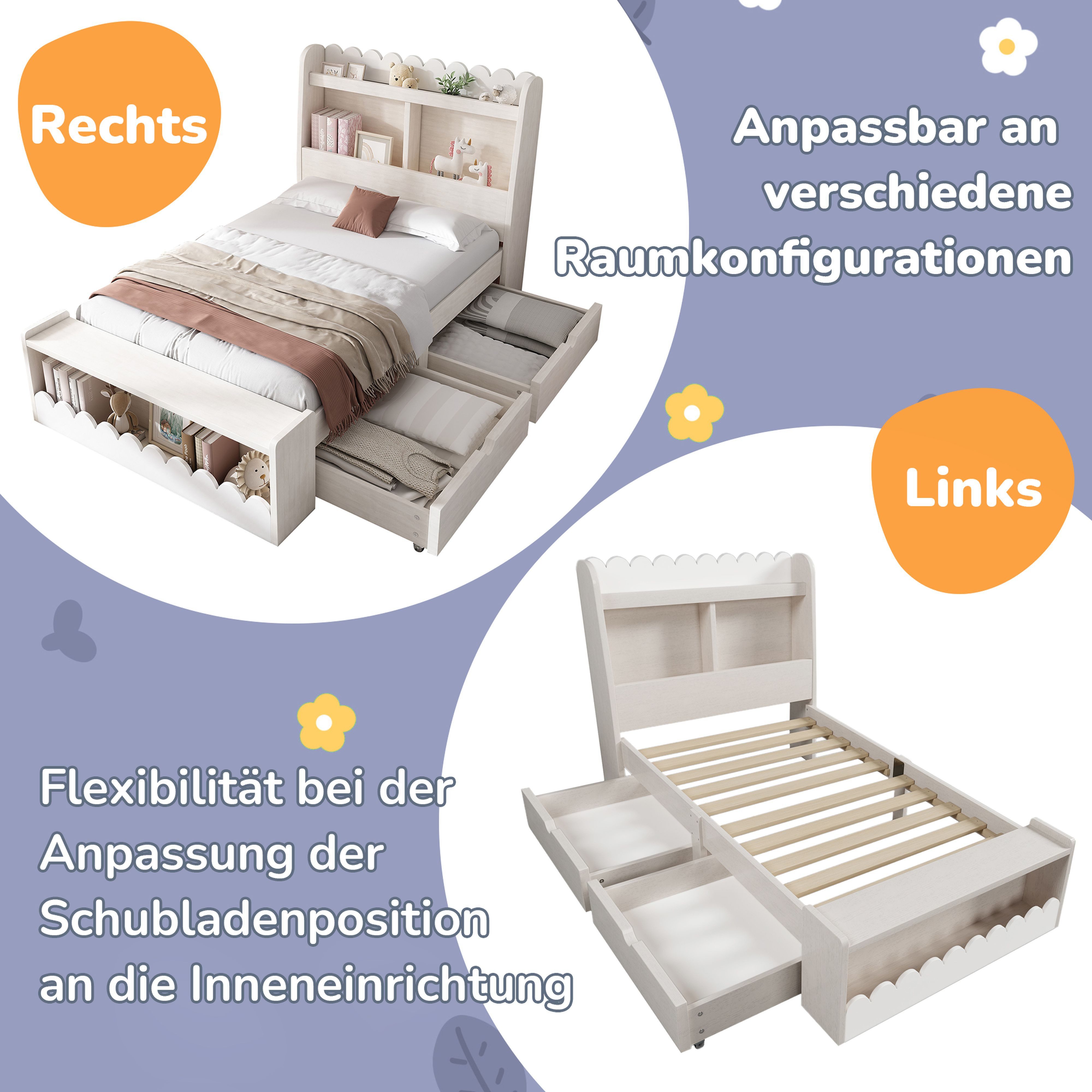 BlingBin Einzelbett Kinderbett (1-tlg., Stauraumbett mit Schubladen, Regal günstig online kaufen