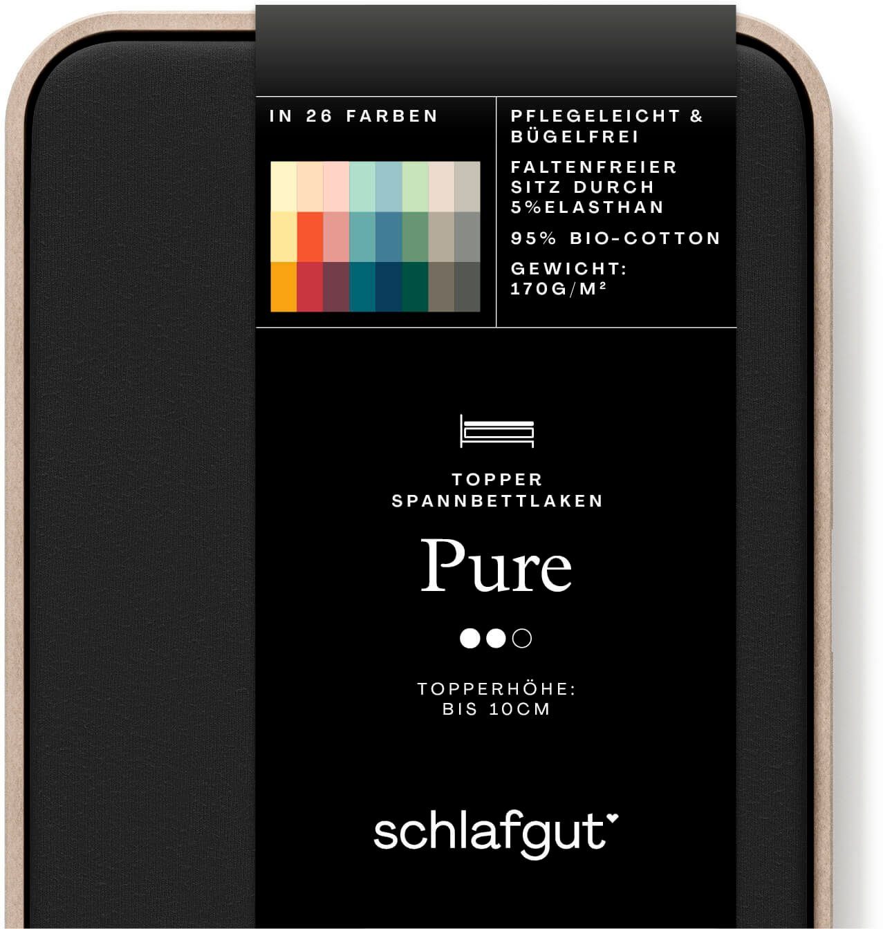 Schlafgut Spannbettlaken PURE TOPPER Bio-Baumwolle mit Elasthan 170 g/m² für Topper bis 10 cm, Jersey-Elasthan, Gummizug: rundum, (1 Stück), PREMIUM Laken für M – Bild 2 von 5