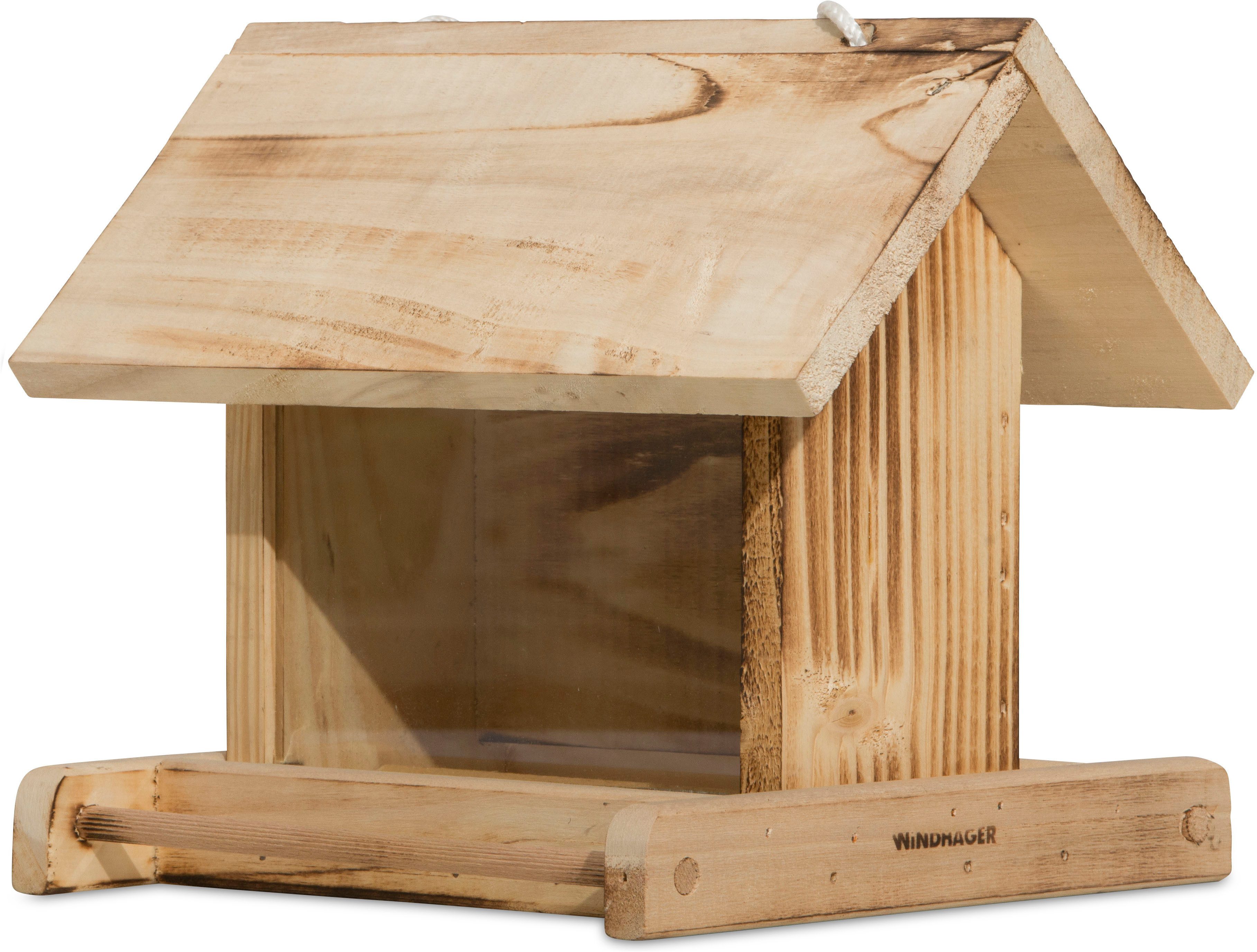 Windhager Vogelhaus Garden, Vogelfuttersilo aus Fichtenholz, Futterstation inkl. Aufhängung und Sitzstange, Füllvolumen 1,25 Liter
