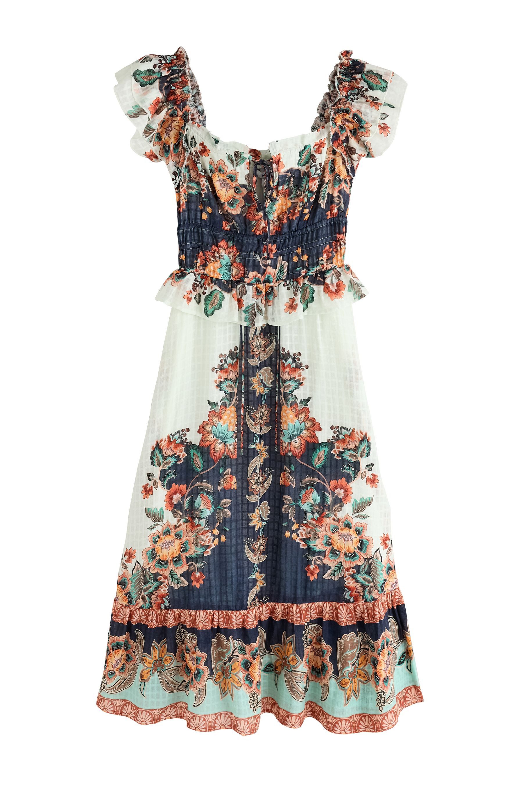 Next Strandkleid Kleid mit eckigem Ausschnitt und Flatterärmeln (1-tlg)