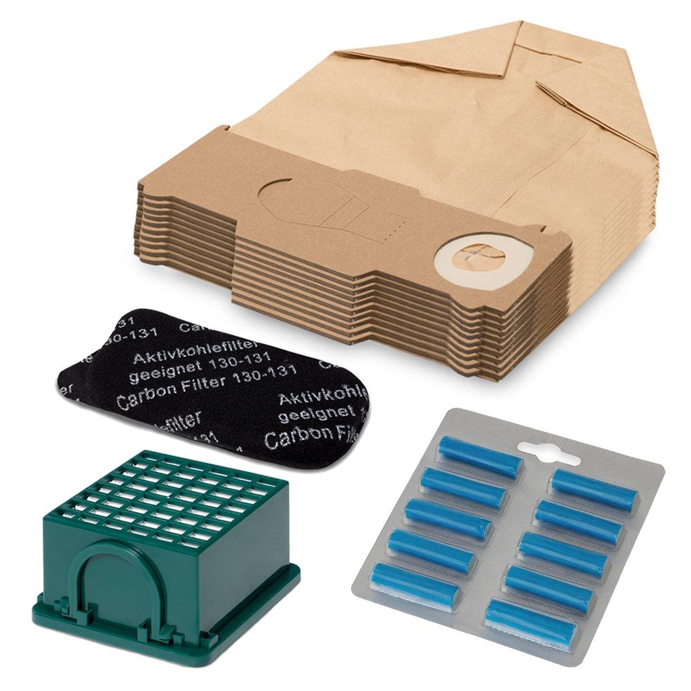 PRIMEBAG Staubsaugerbeutel 10 Beutel + Filter + Aktivkohle-Filter für Kobold 130 131 kompatibel