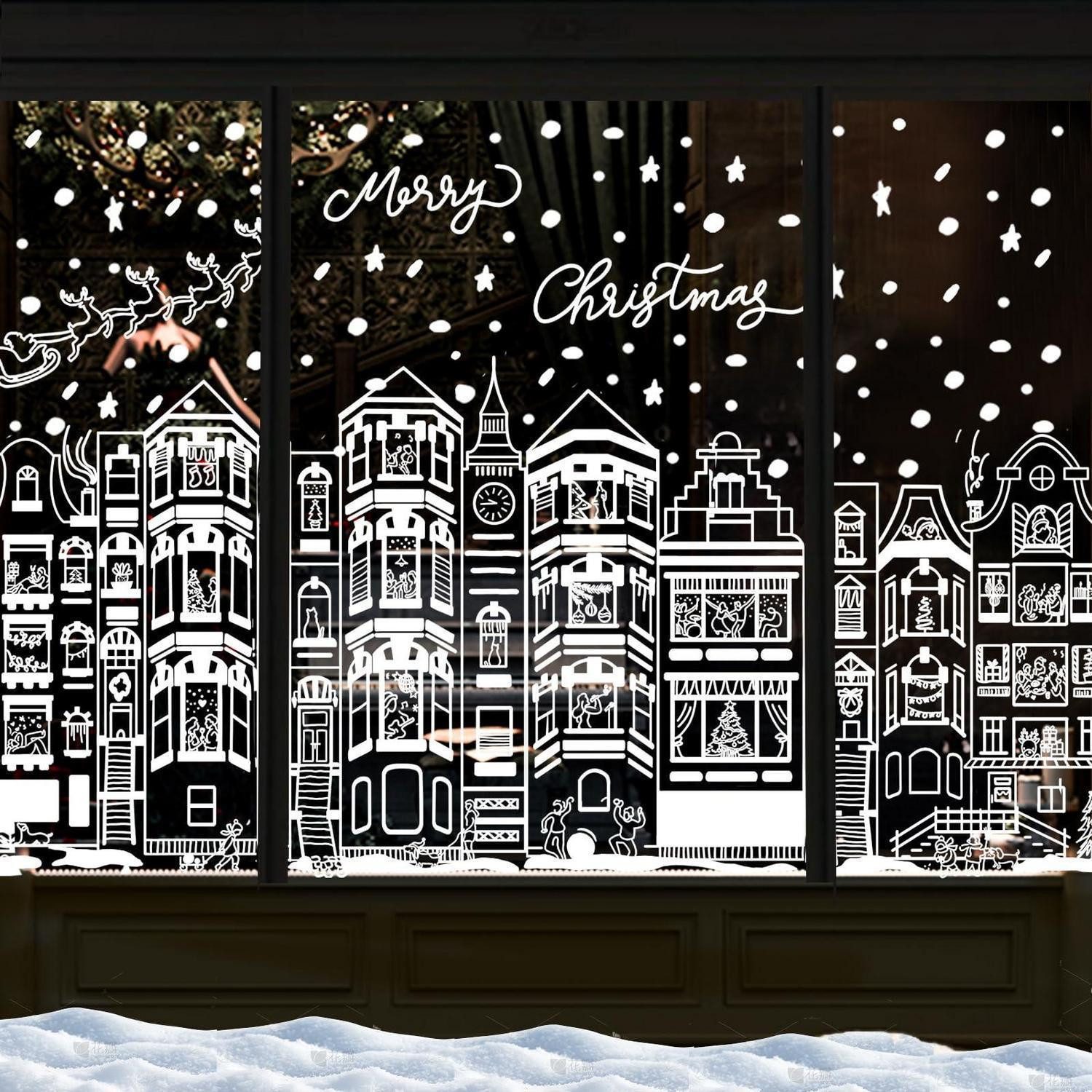 LuxusKollektion Fensterbild Fensteraufkleber Weihnachten 4 Blätter Winter Weiß