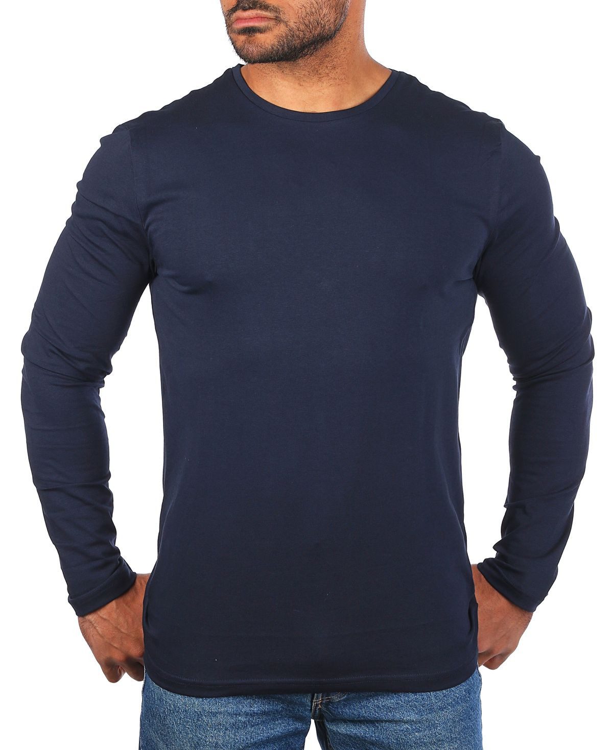 Young & Rich Langarmshirt Herren Uni Basic Longsleeve Rundhals round-Neck Unterziehshirt 2002 Rundhalsauschnitt unifarben langarm slim fit
