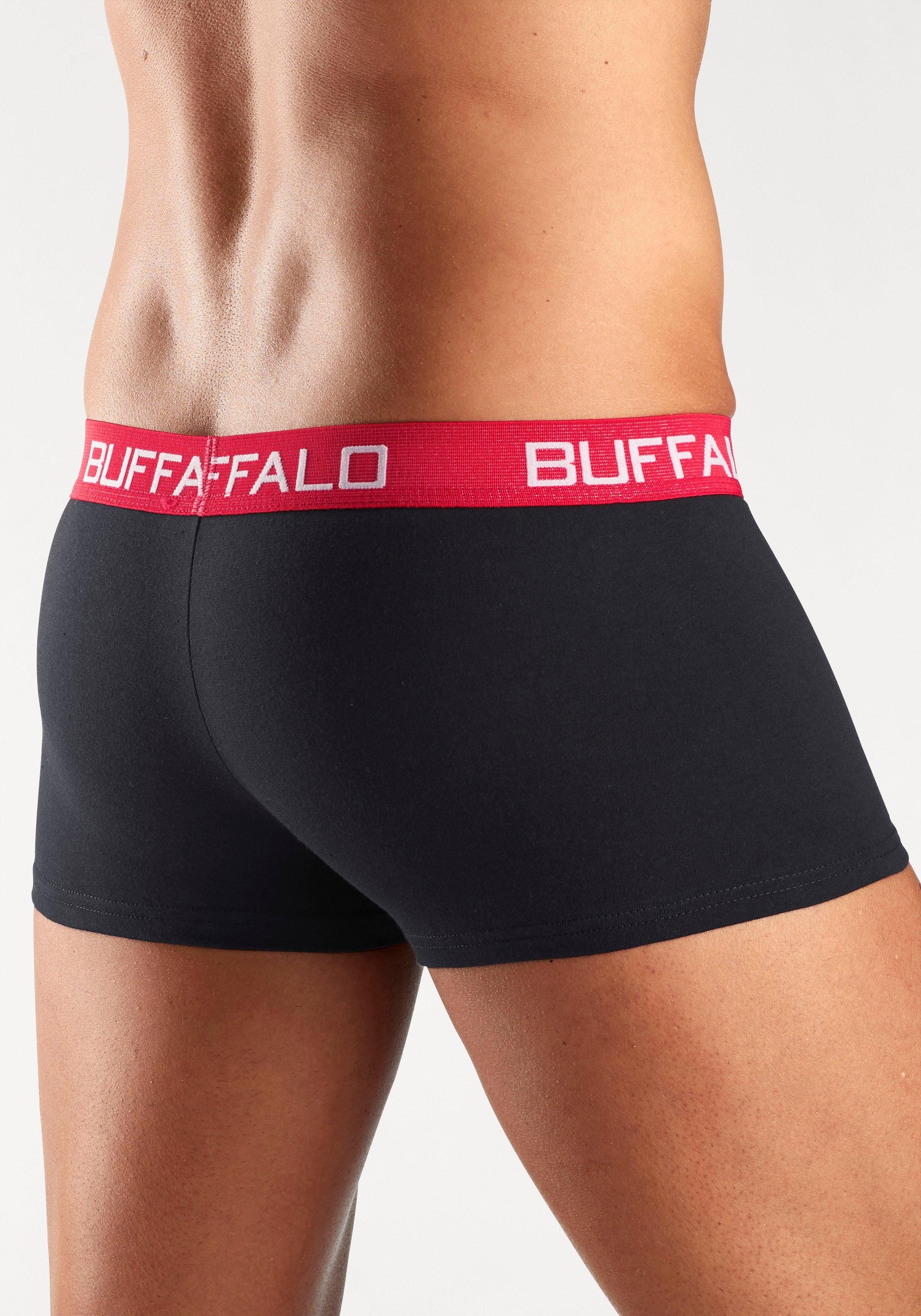 schwarz, in 4-St) Buffalo Kontrastbund Hipster-Form grau-meliert Boxershorts mit (Packung,