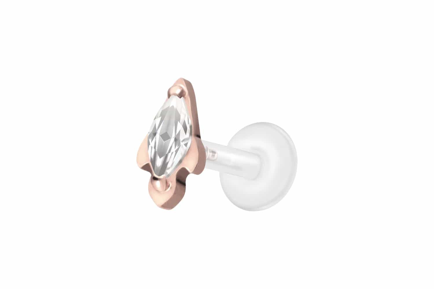 Piercing-Set PTFE Labret mit Innengewinde + Titan-Aufsatz KRISTALLRAKETE
