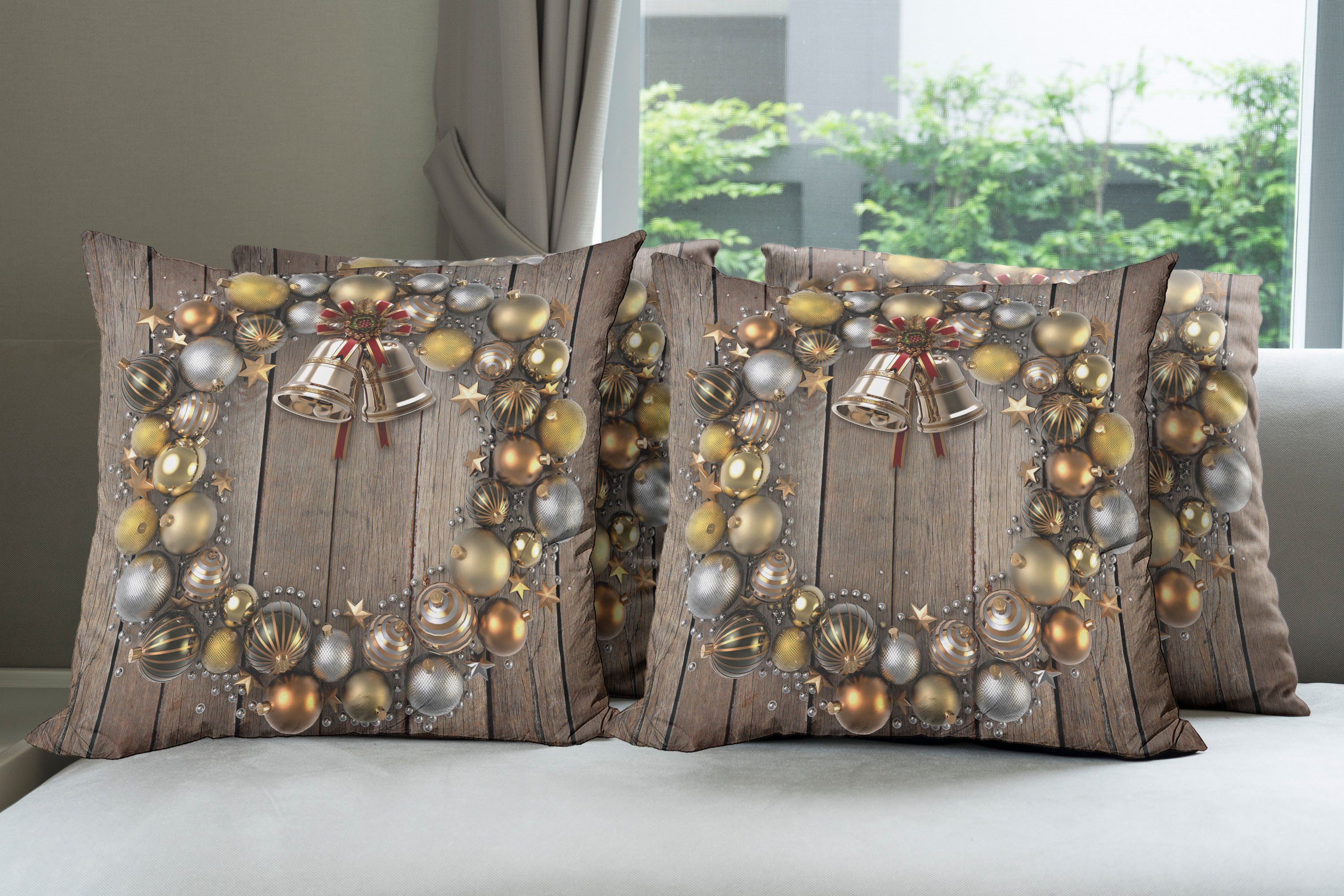 Kissenbezüge Modern Accent Holz Weihnachten Stück), auf Abakuhaus rustikalem (4 Digitaldruck, Flitter Doppelseitiger