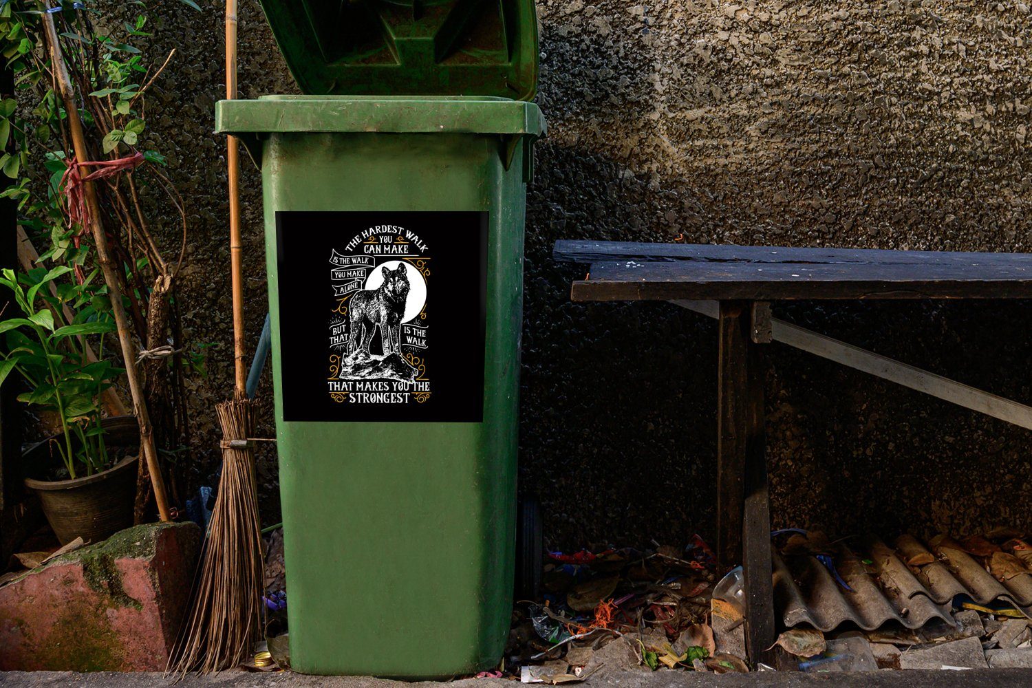 MuchoWow St), Wolf - Mülleimer-aufkleber, Mülltonne, (1 - Wandsticker - Container, Retro Abfalbehälter Tiere Zitat Sticker,