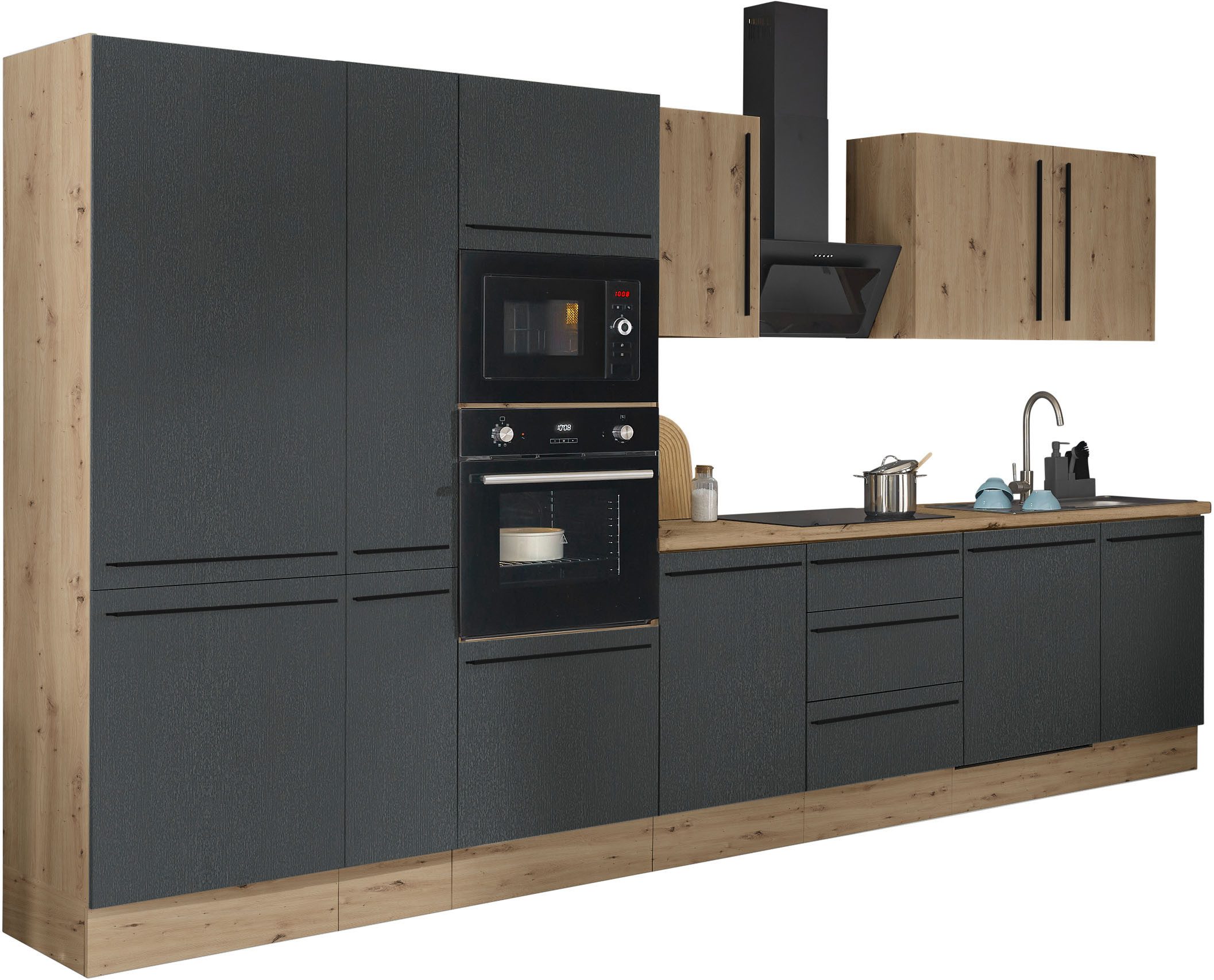 KOCHSTATION Küchenzeile Florida, Breite 370 cm, wahlweise mit E-Geräten,Softclose für Türen/Schubkästen