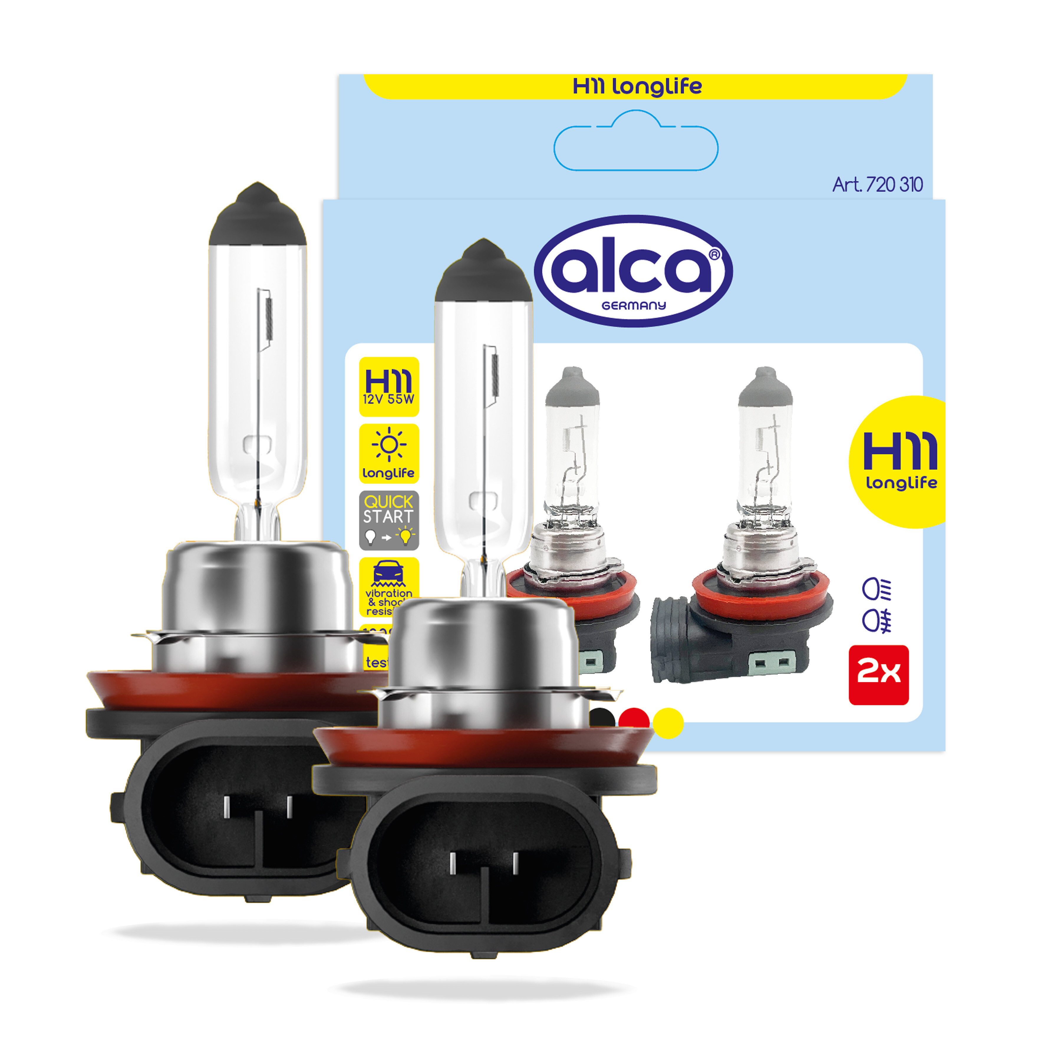 alca KFZ-Ersatzleuchte H11 KFZ Auto Leuchtmittel universal 12 V 55 W Sockel: PGJ19-2, 2 St.