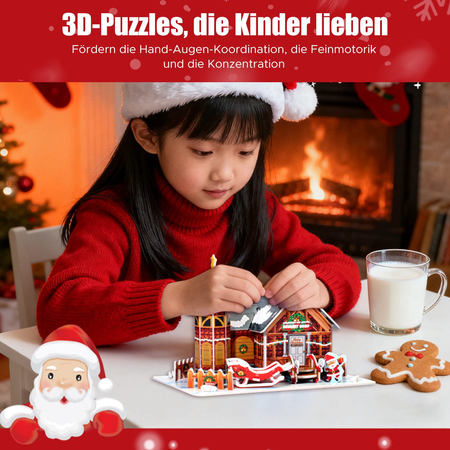 Refttenw Kreativset Weihnachtsgeschenkbox mit Perlen zum Selbermachen,Haus mit Puzzle