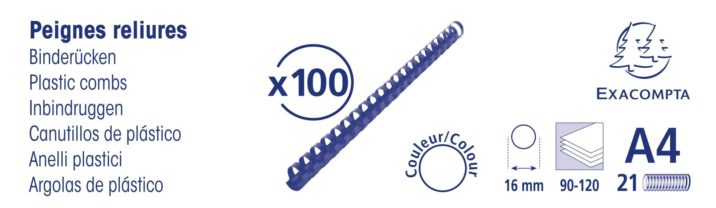 EXACOMPTA Bindegerät Schachtel + 100 Spiralen 16 mm PVC für die Bindung A4 Schwarz 75501E, Klemmschiene