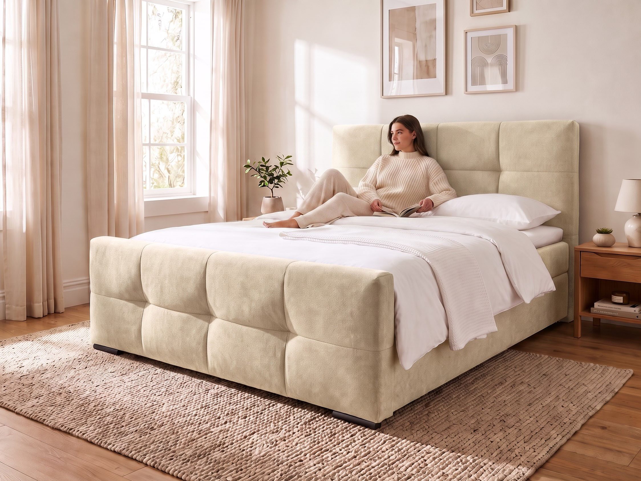 OTTO home Boxbett FIETTE, Polsterbett mit Bettkasten, inkl. Taschenfederkernmatratze H3, inkl. Kaltschaumtopper, Luxus-Mircofaser-Bezug, Liegefläche 180x200 cm