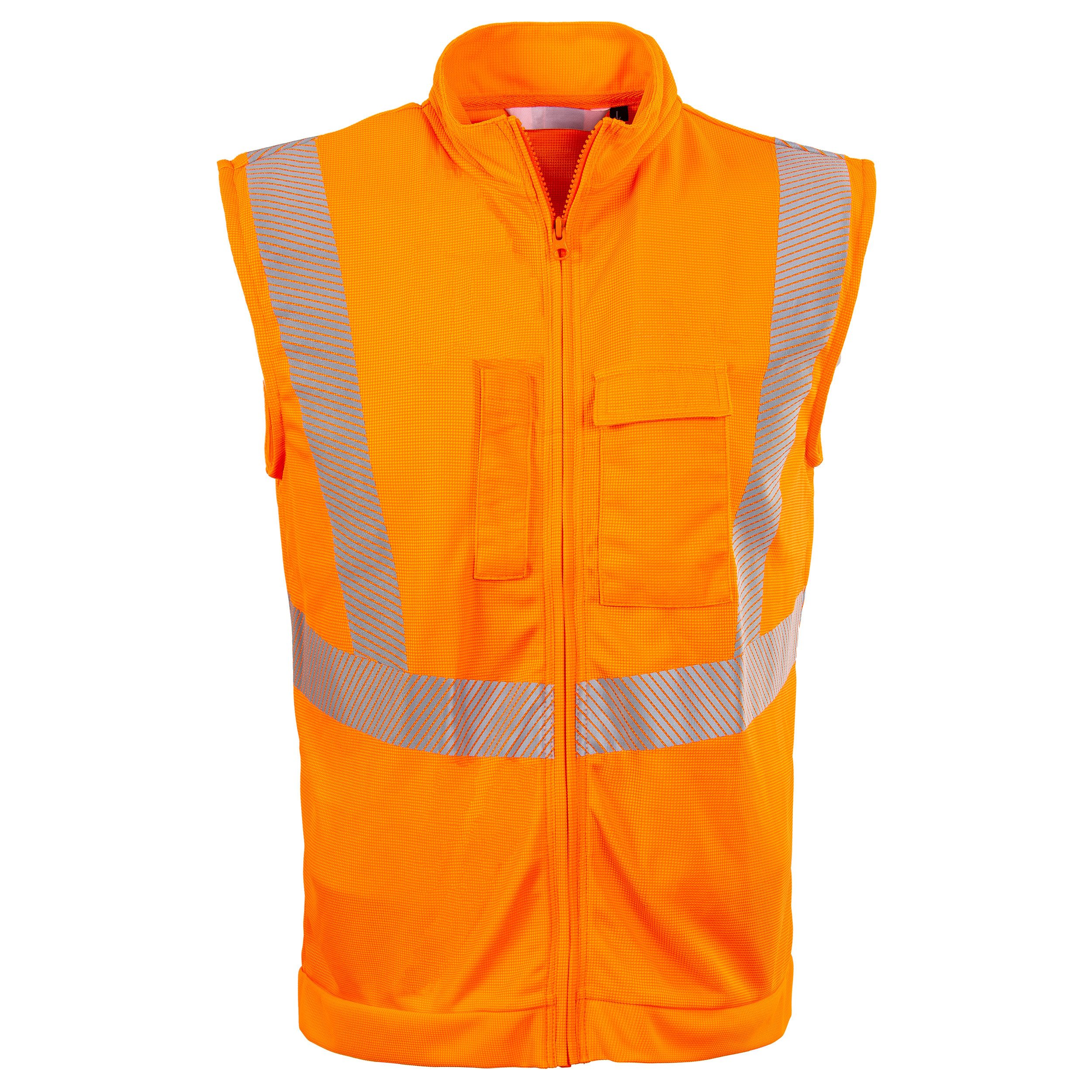 Qualitex Workwear Arbeitsweste signalfarbene Warnschutz Weste mit UV-Schutz, Reflex & Zertifizierung (1-tlg) reflektierende Arbeitsweste, Warnschutz-Arbeitsshirt, Atmungsaktiv