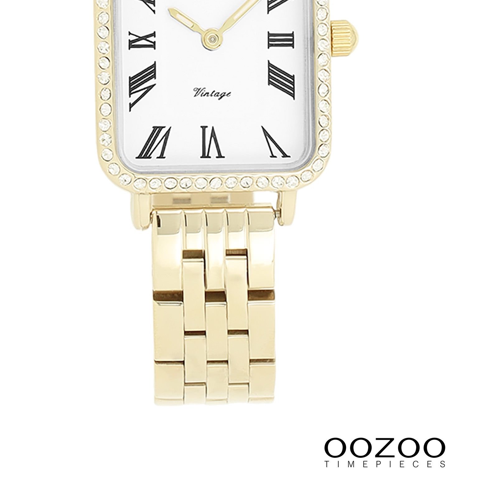 OOZOO Quarzuhr Oozoo Damen Armbanduhr OOZOO Vintage, (Analoguhr), Damenuhr rechteckig, extra groß (24x28mm) Metallarmband, Fashion-Style