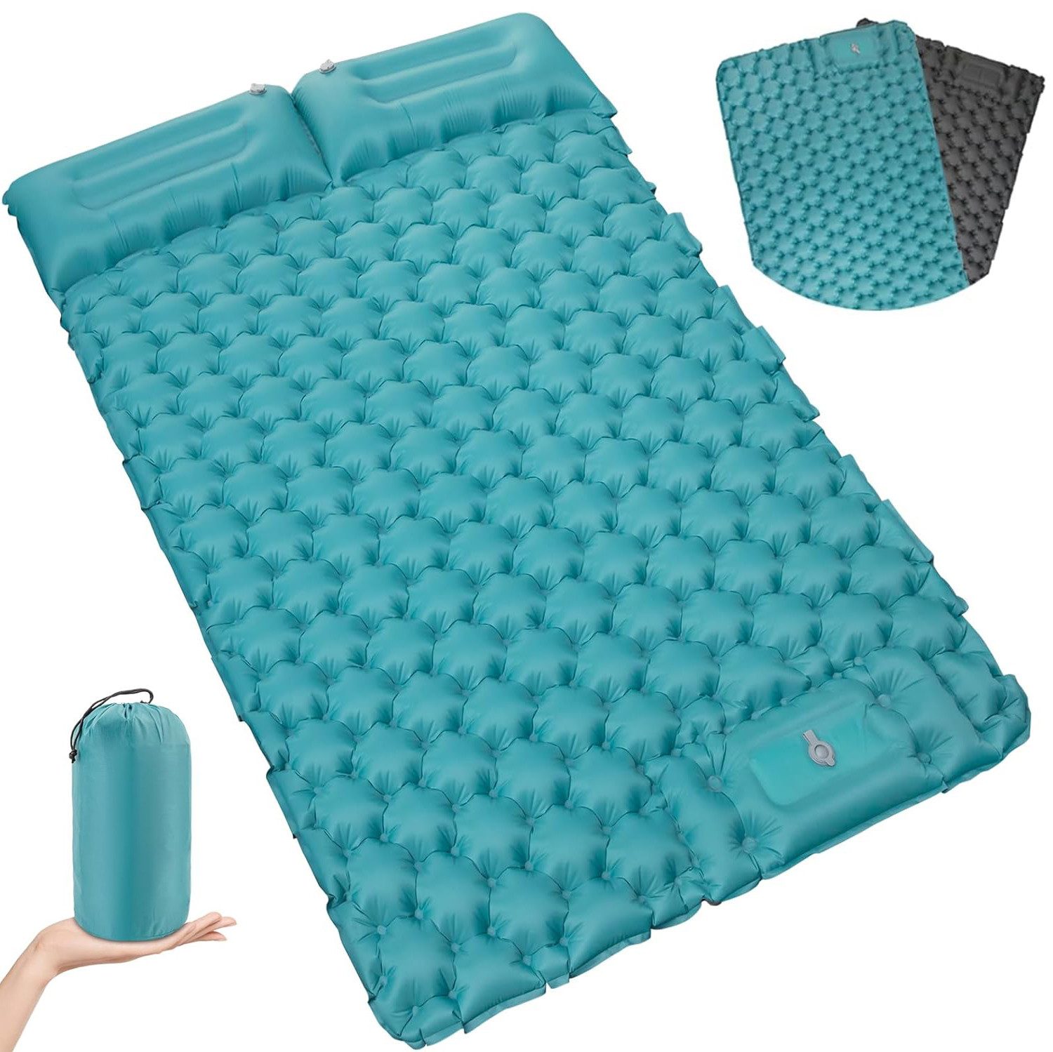 AKKEE Isomatte Campingmatte mit Kissen, Isomatte Outdoor, 2 Personen, Selbstaufblasend, Isomatte Ultraleicht, Isomatte Camping Outdoor