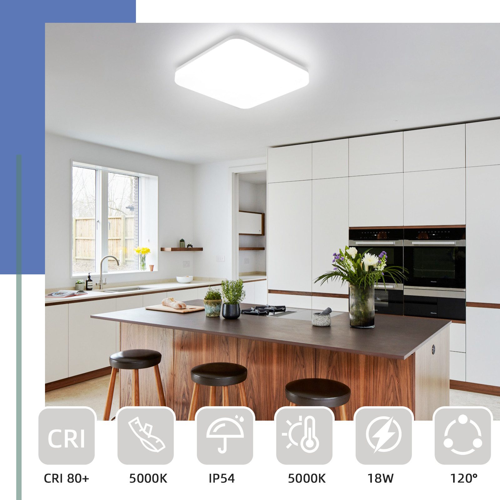 Nettlife LED Deckenleuchte Flach 22CM 18W Eckig Weiß 5000K, LED fest integr günstig online kaufen