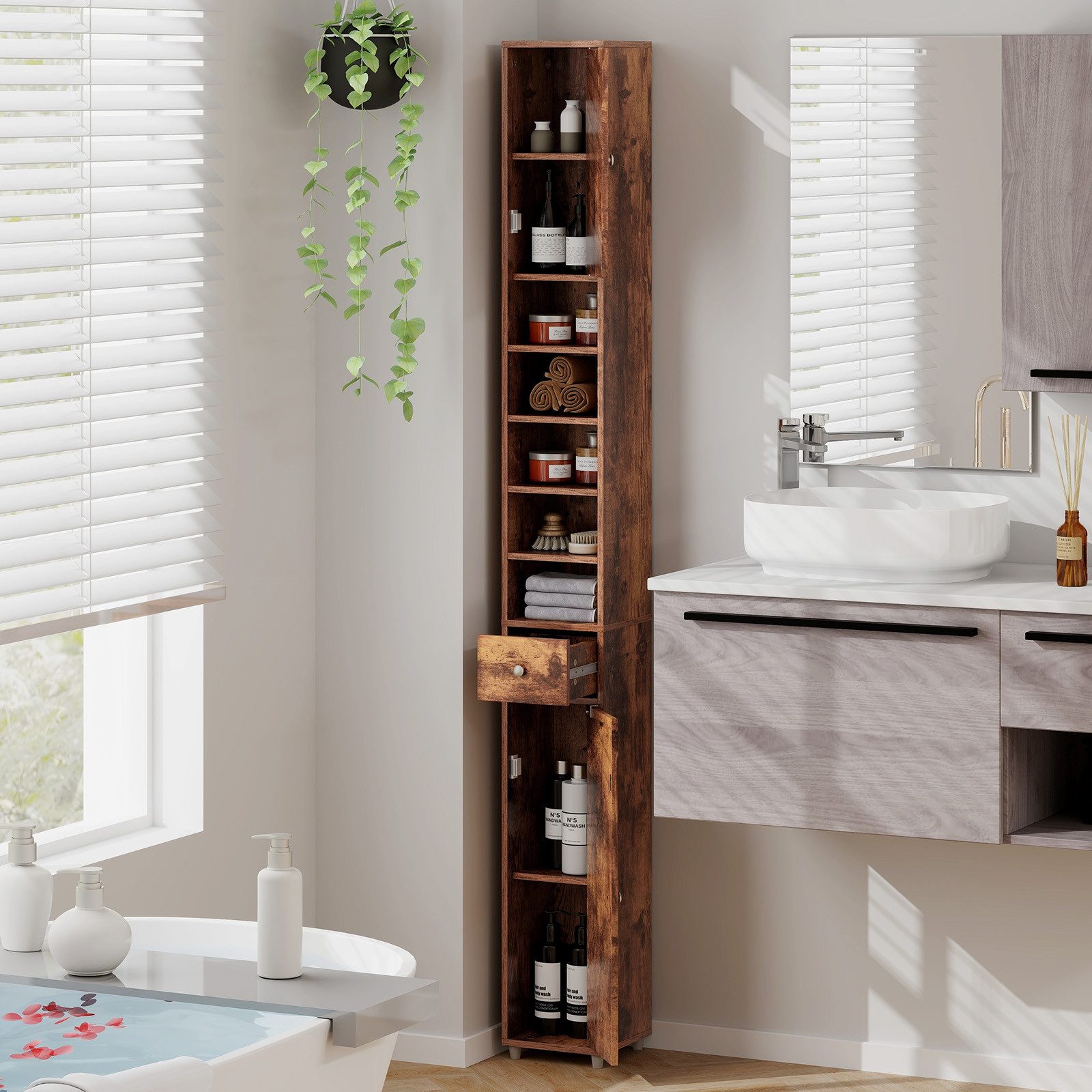 COSTWAY Hochschrank Badschrank schmal, mit Schublade, günstig online kaufen
