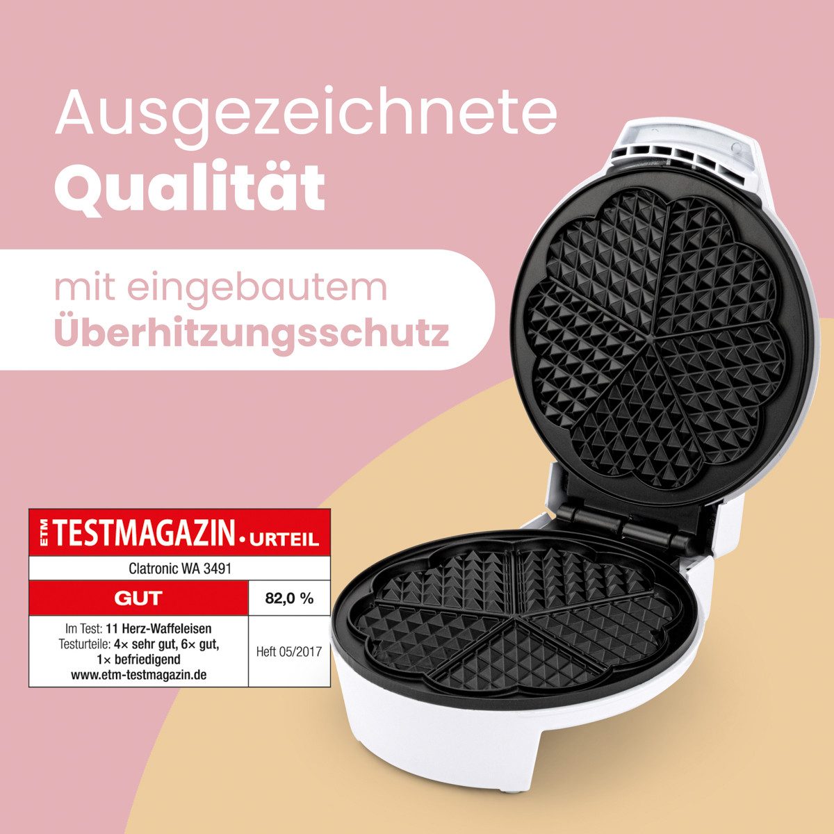 CLATRONIC Waffeleisen WA 3491, Waffeleisen, 2 große Backflächen