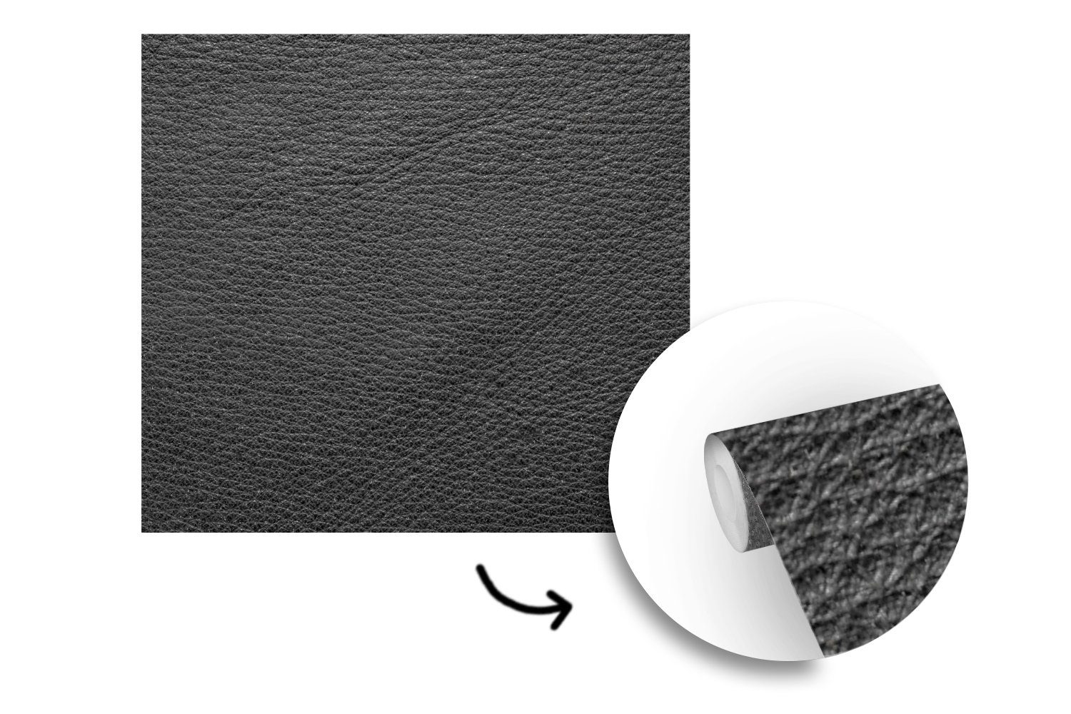 MuchoWow Fototapete Leder - Lederoptik - Schwarz - Grau, Matt, bedruckt, Vliestapete für Wohnzimmer Schlafzimmer Küche, Fototapete, 220x220 cm