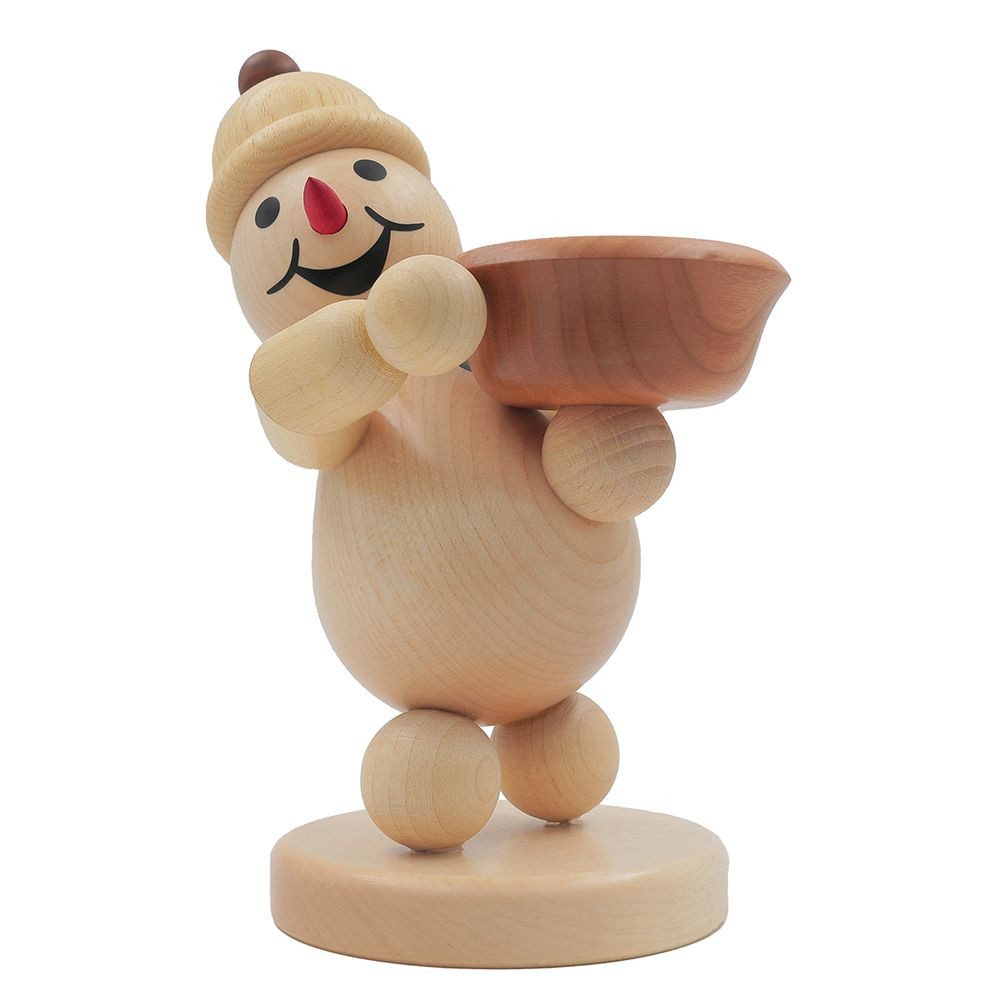 Drechslerei Volkmar Wagner Räuchermännchen Schneemann Junior "Lichthalter" links - 16 cm - Original Erzgebirge