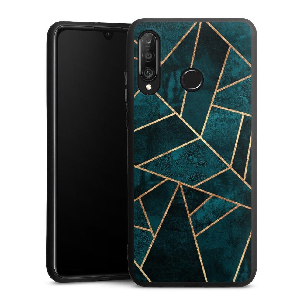 DeinDesign Handyhülle »Deep Teal Stone Gold Print« Huawei P30 Lite, Hülle Stein Gold & Kupfer