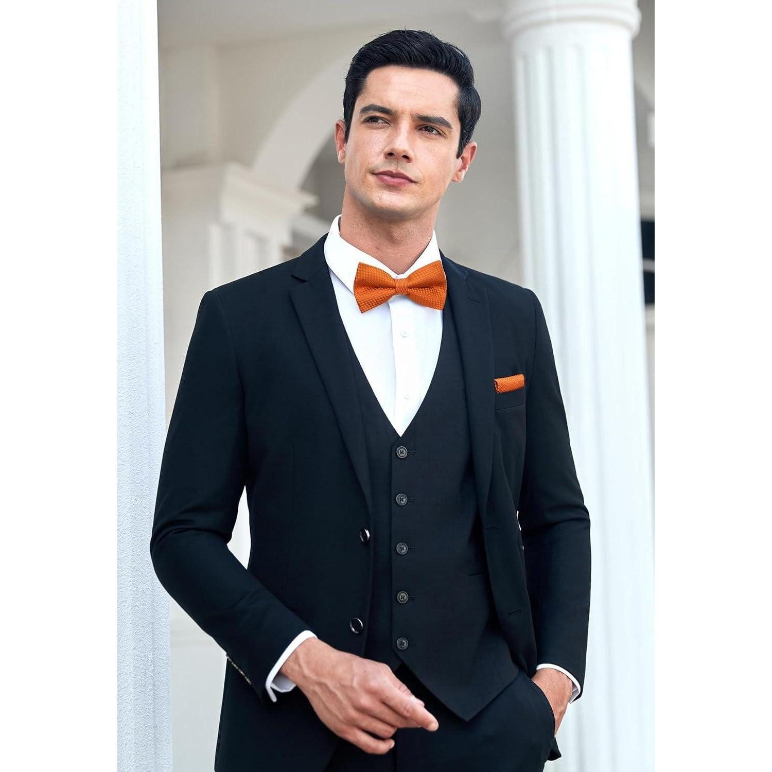 LuxusKollektion Fliege Fliege Herren Vorgebunden Einstecktuch Anzug Hochzeit Set Orange (1-St) – Bild 3 von 5