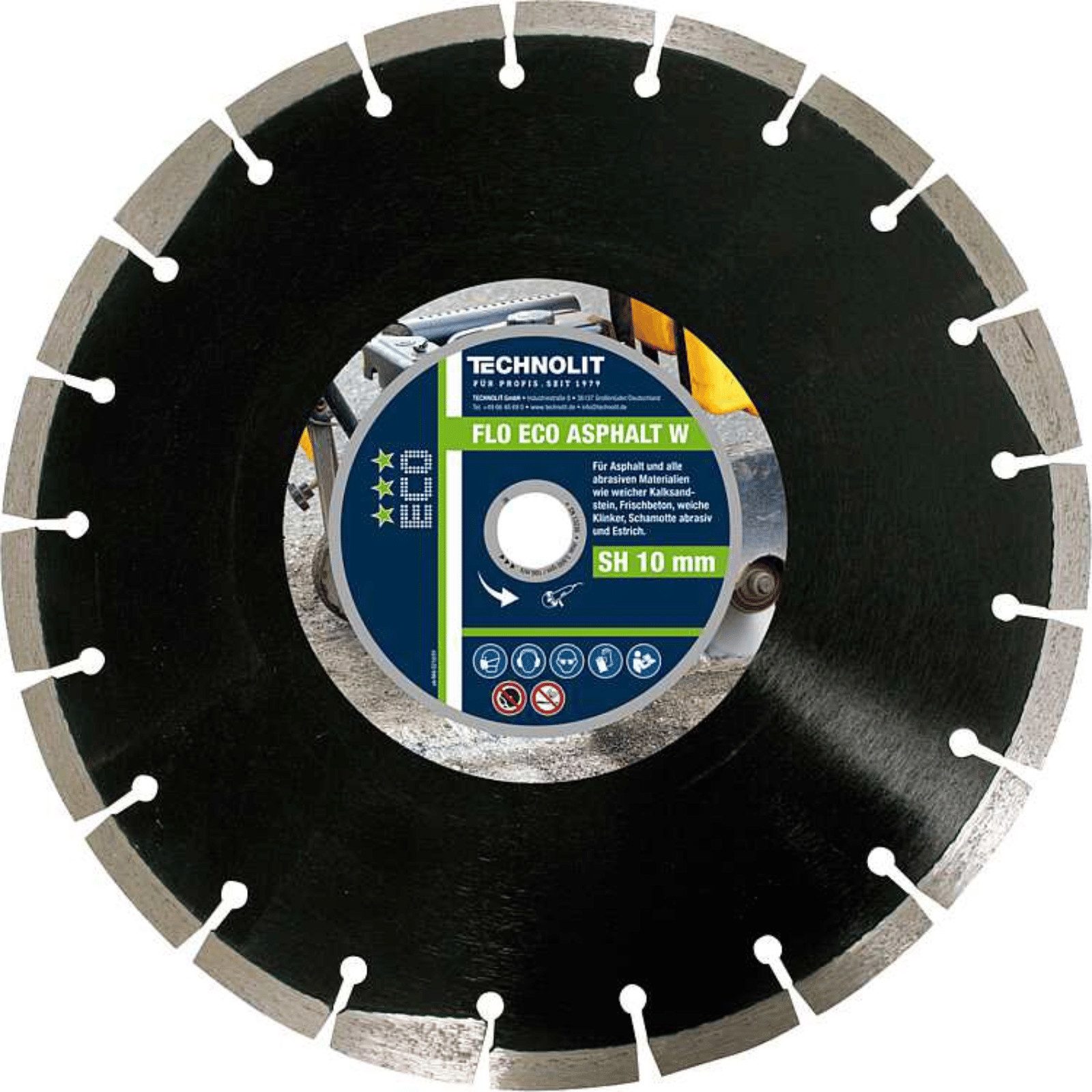TECHNOLIT® Diamanttrennscheibe FLO Eco Asphalt W Ø 450-500 mm, 25,4 mm Bohrung, 3,9 mm Breite, (10 mm Segmenthöhe für Fugenschneider, Asphalt Trennscheibe für Nass- & Trockenschnitt)