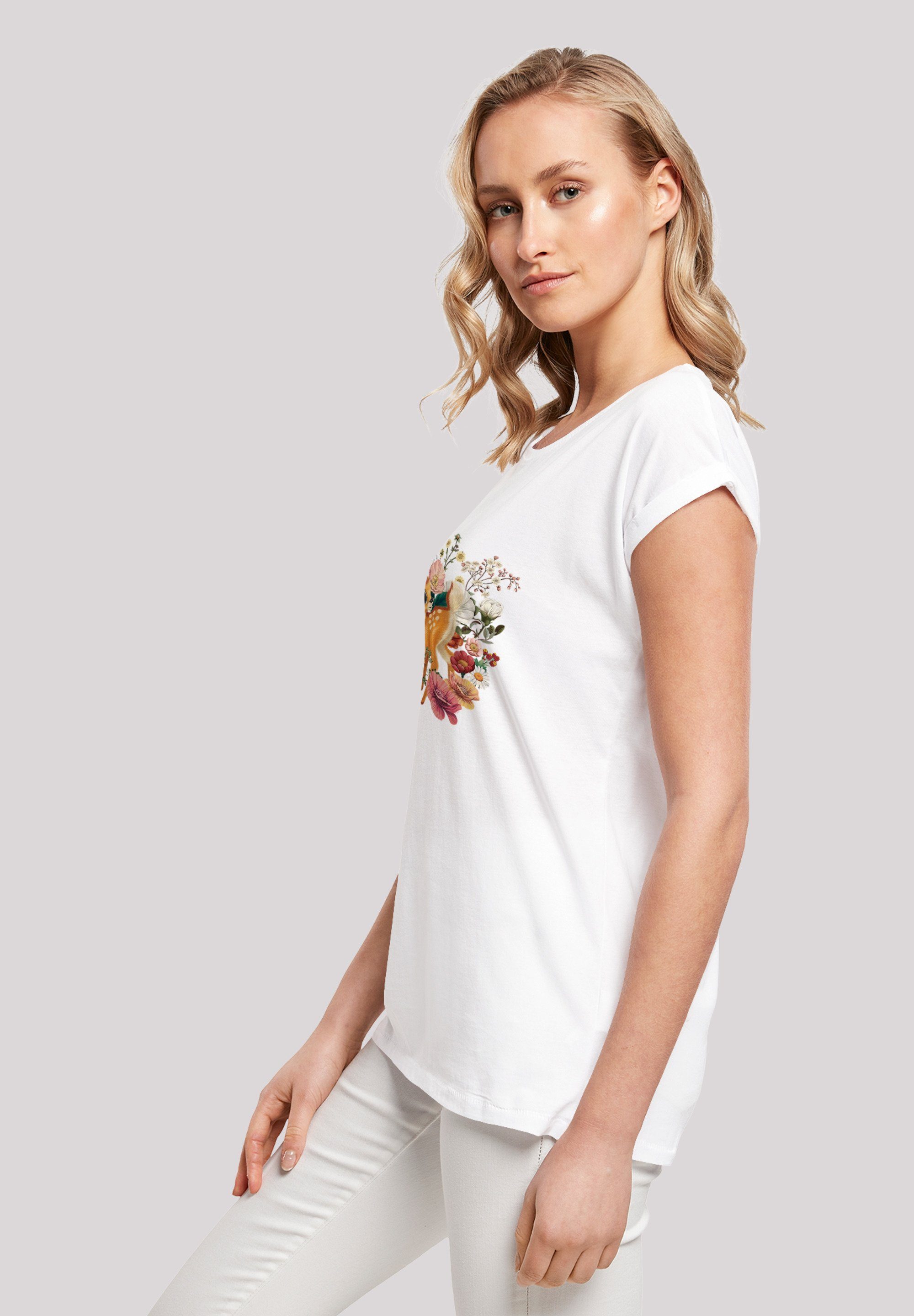 T-Shirt Disney Bambi Merch,Regular-Fit,Kurze Damen,Premium Ärmel,Bedruckt F4NT4STIC Meadow weiß