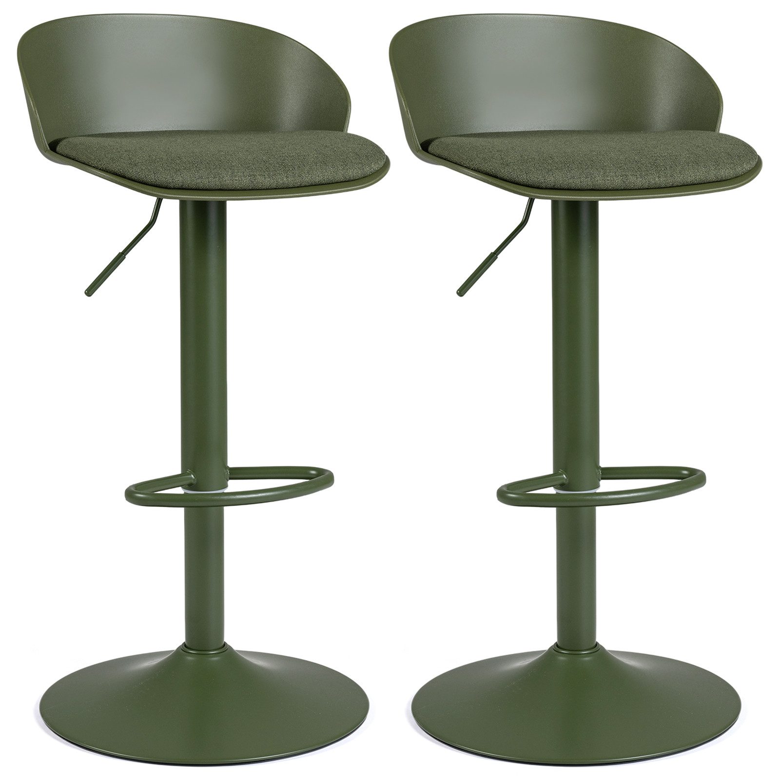 COSTWAY Barhocker 2er Set 360° drehbar höhenverstellbar, grün Drehstuhl gepolstert 150kg